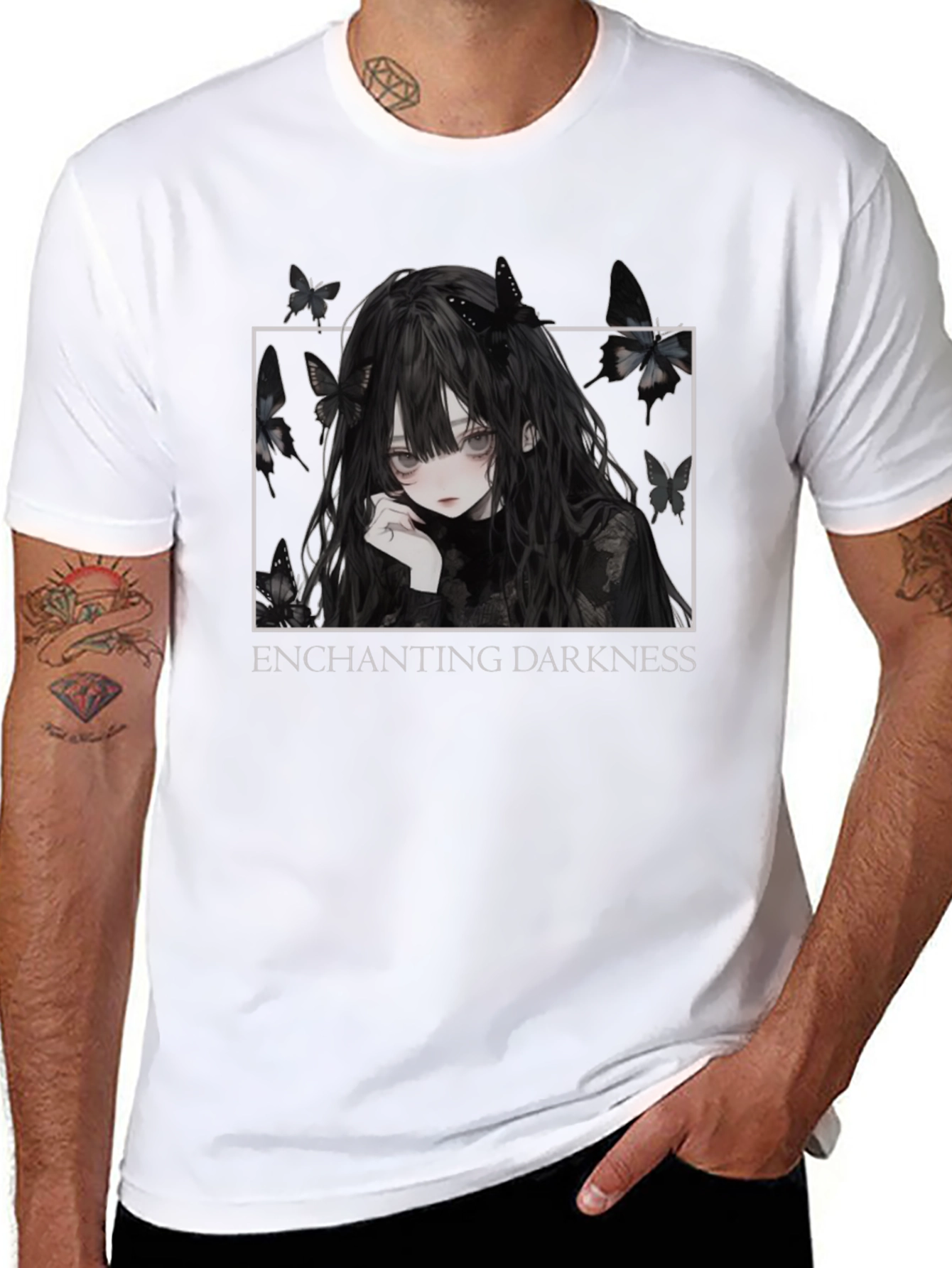 Black Enchanting Darkness Anime Girl Graphic Tee - Black view 8