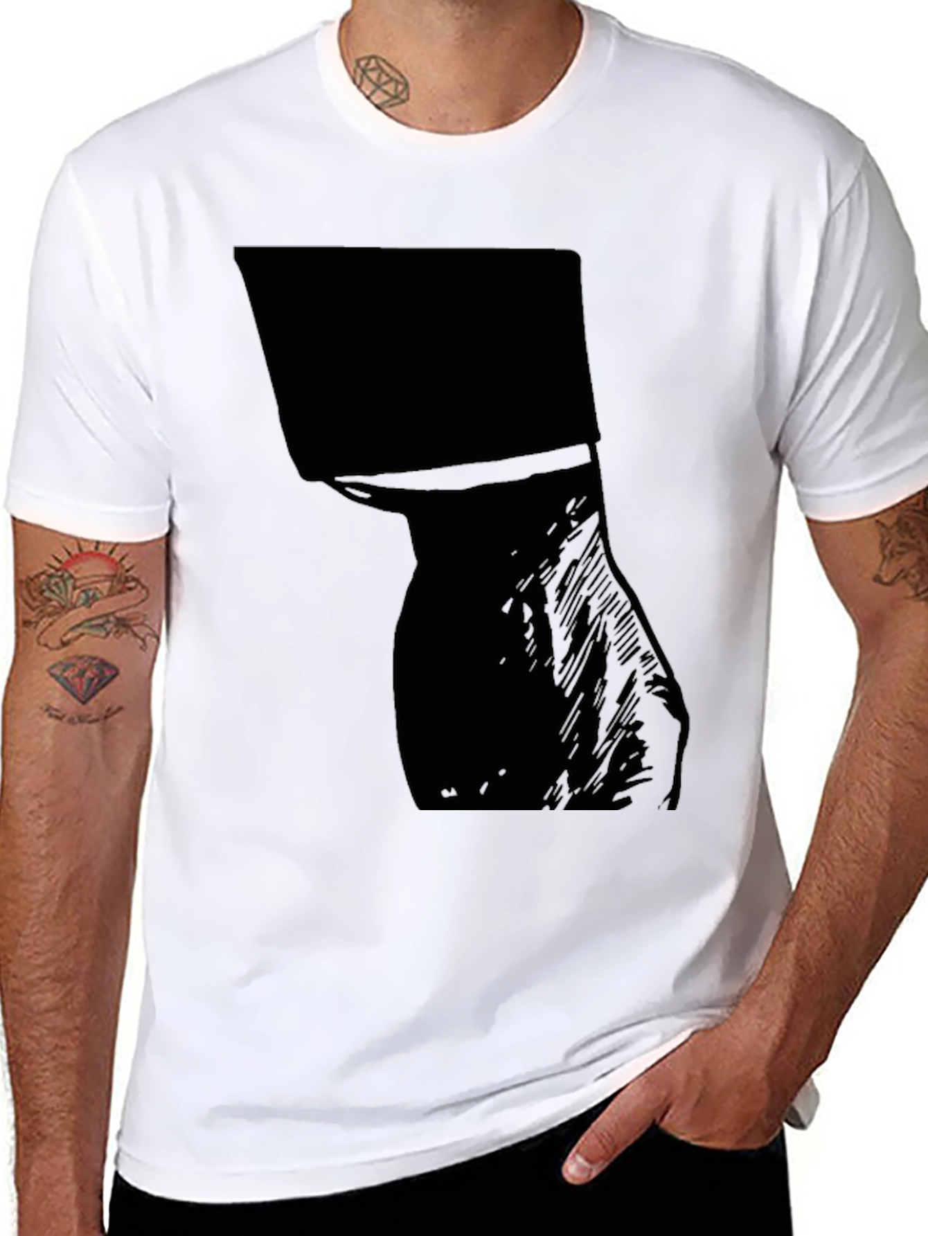Black Men's Graphic Tee - Abstract Silhouette Design view 8