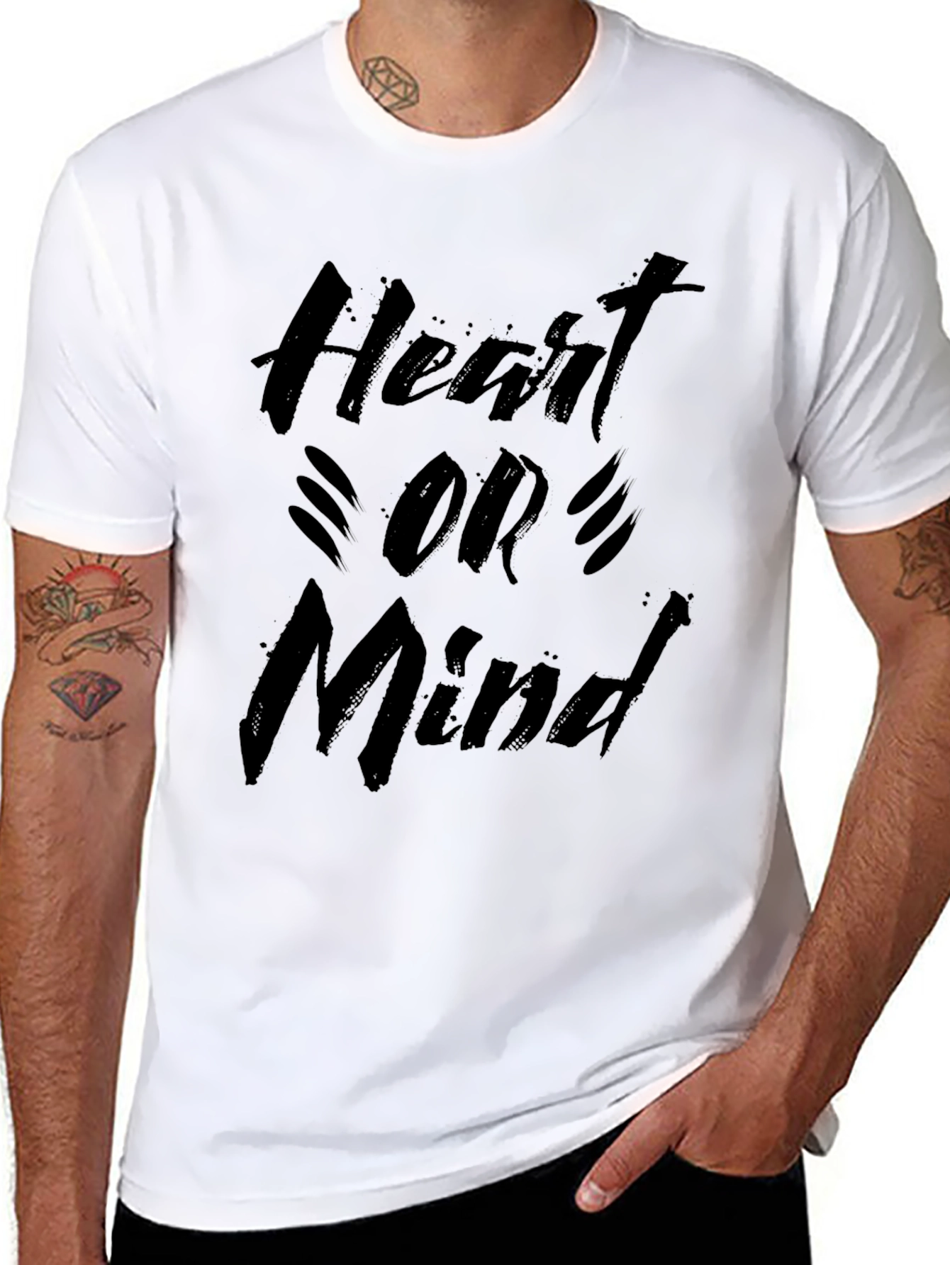 Black Heart or Mind Graphic Tee - Casual Black T-Shirt view 8