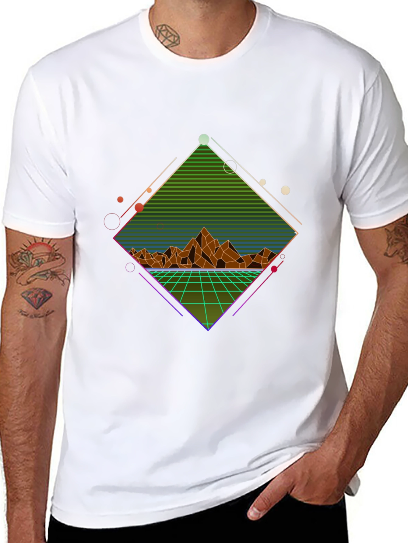 Black Retro Geometric Mountain T-Shirt view 8