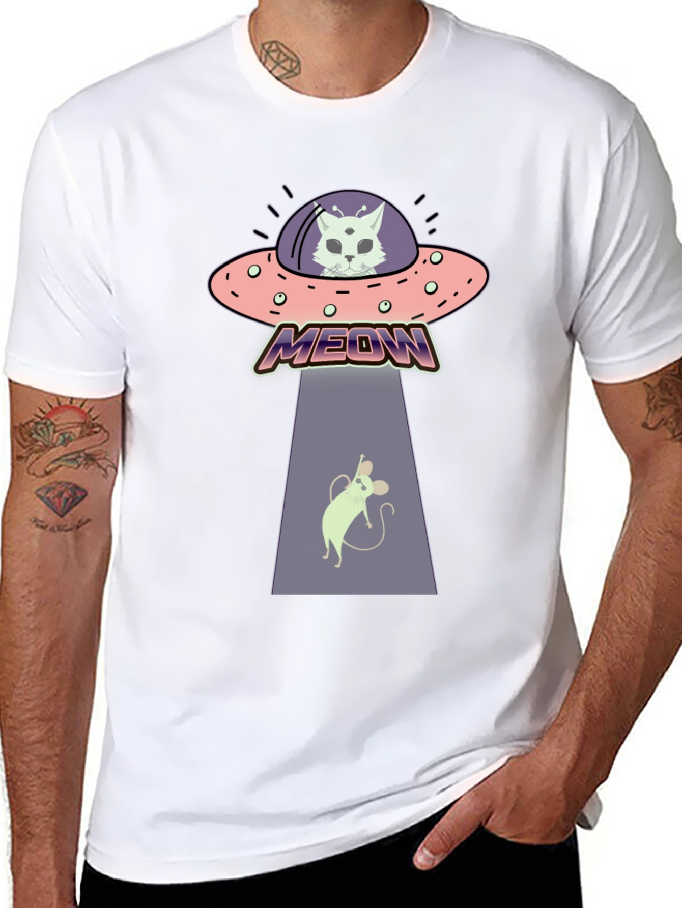 Alien Cat Abduction T-Shirt - Meow! - 8