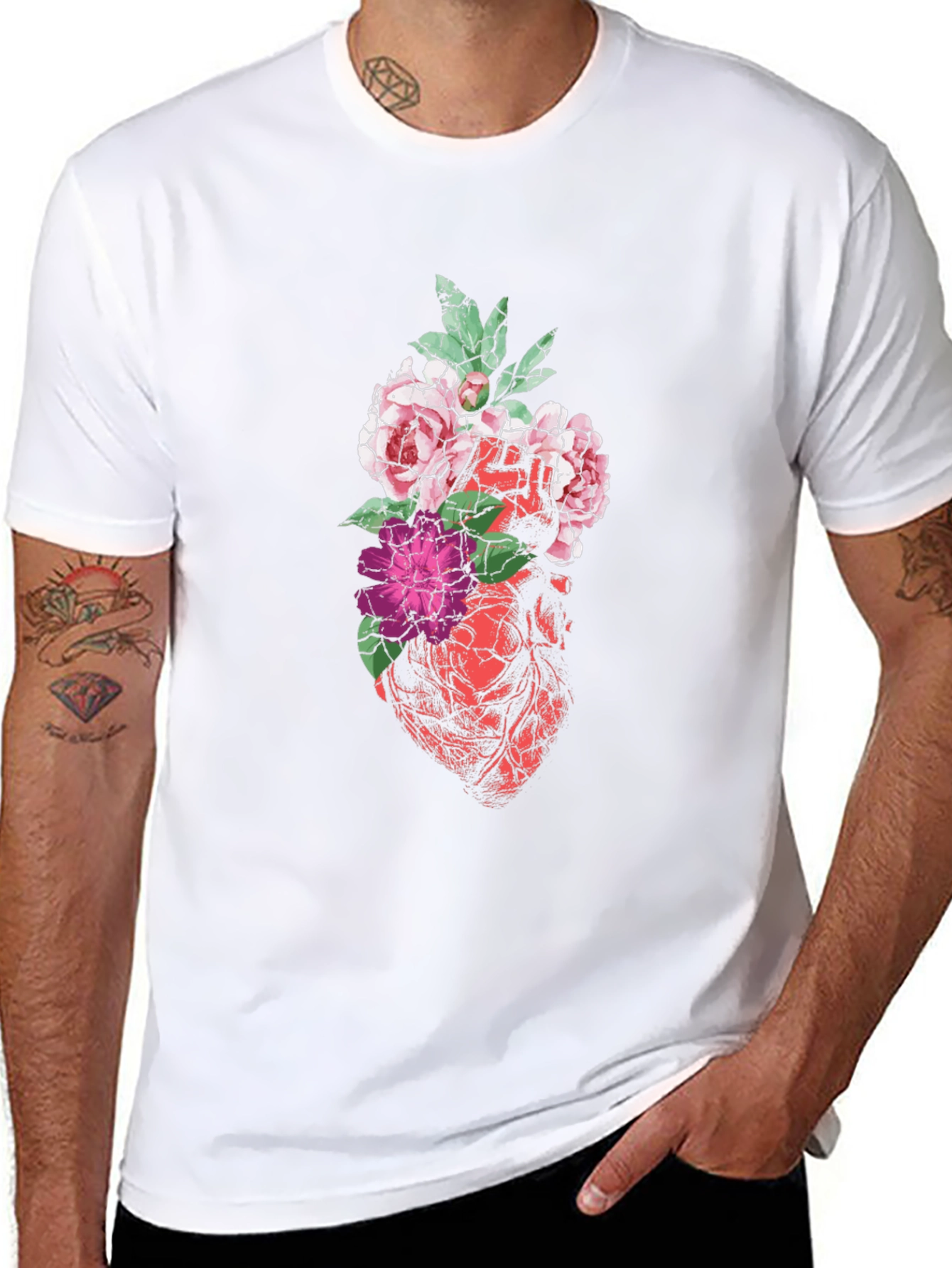 Black Floral Heart Graphic Tee - Black view 8