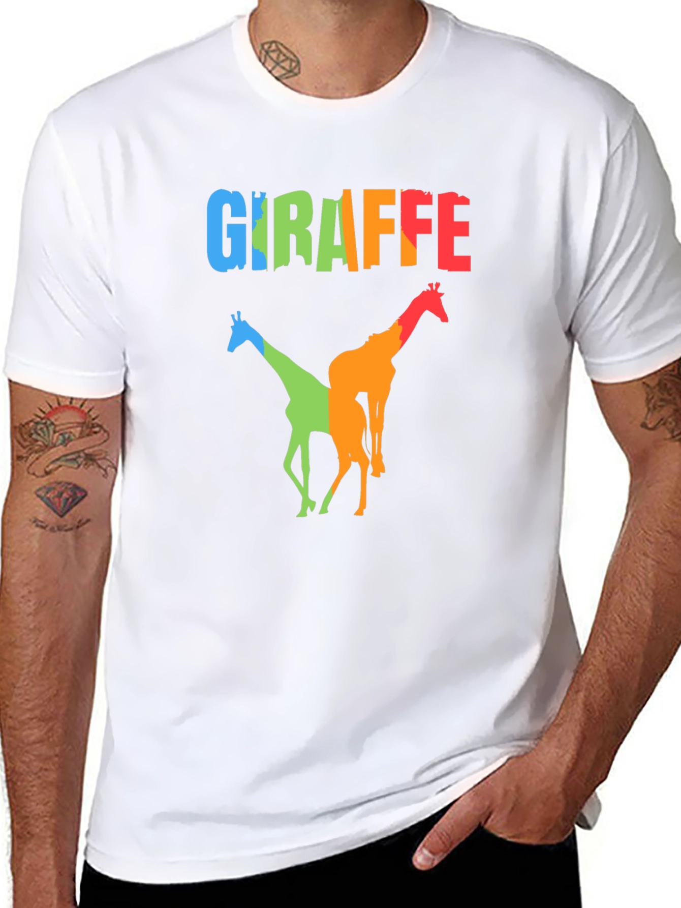 Black Colorful Giraffe Graphic Print Black T-Shirt view 8