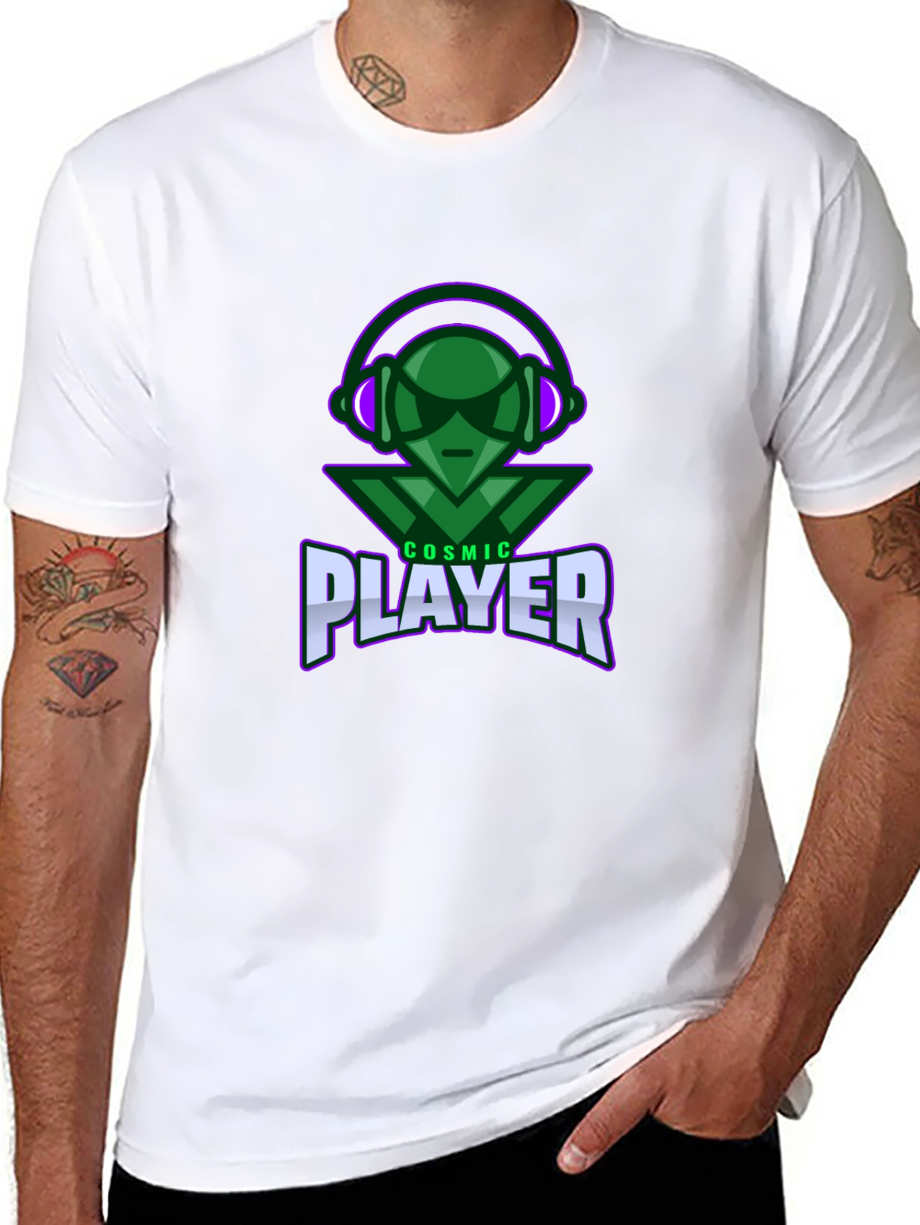 Black Cosmic Player Graphic T-Shirt - Black view 8