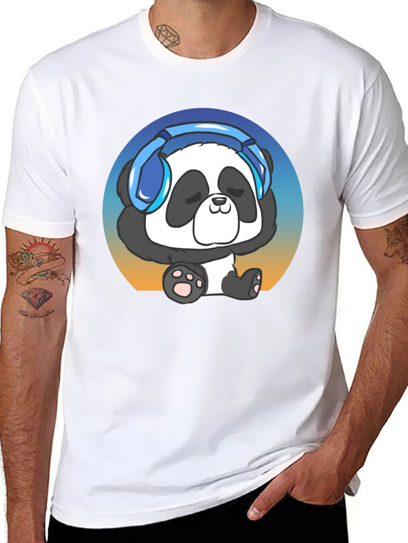 Black Cool Panda Headphone Graphic T-Shirt view 8