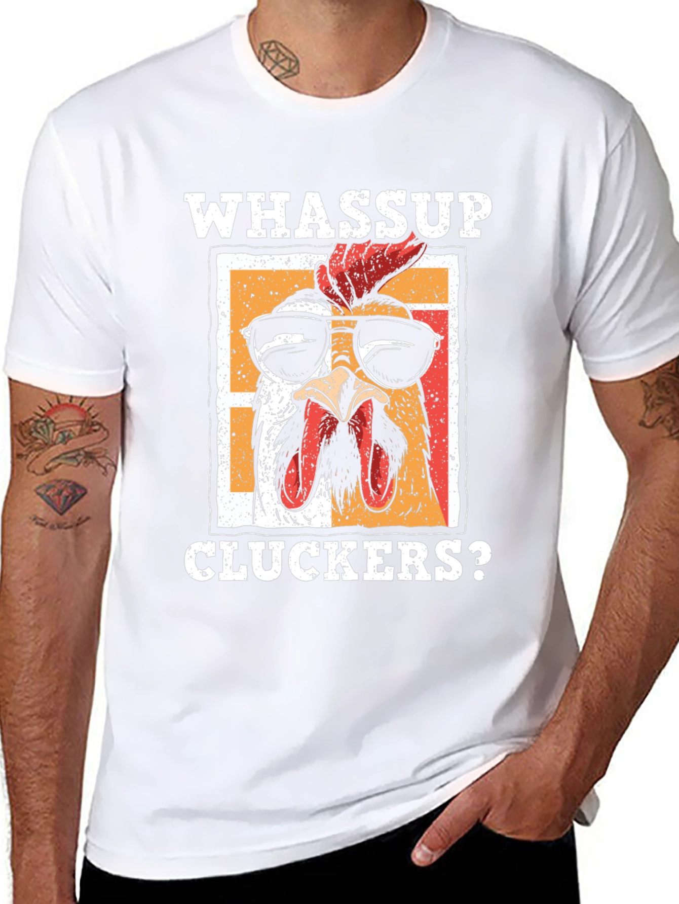 Black Whassup Cluckers? T-Shirt - Cool Chicken Design view 8