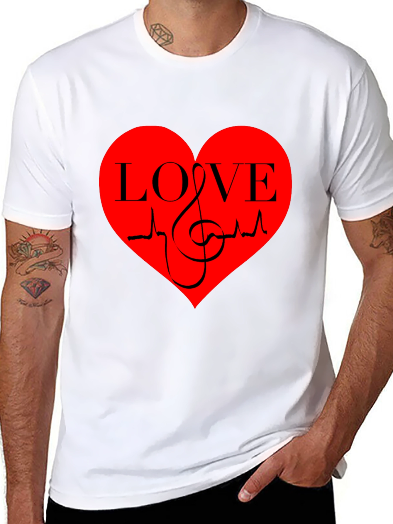 Black Love Music Heartbeat Graphic T-Shirt - Black view 8