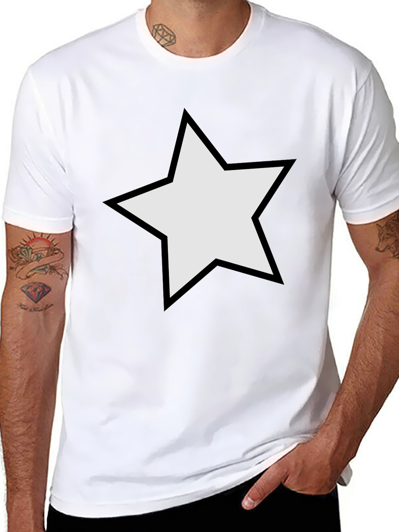 Black Black T-Shirt with Star Design Casual Wear view 8