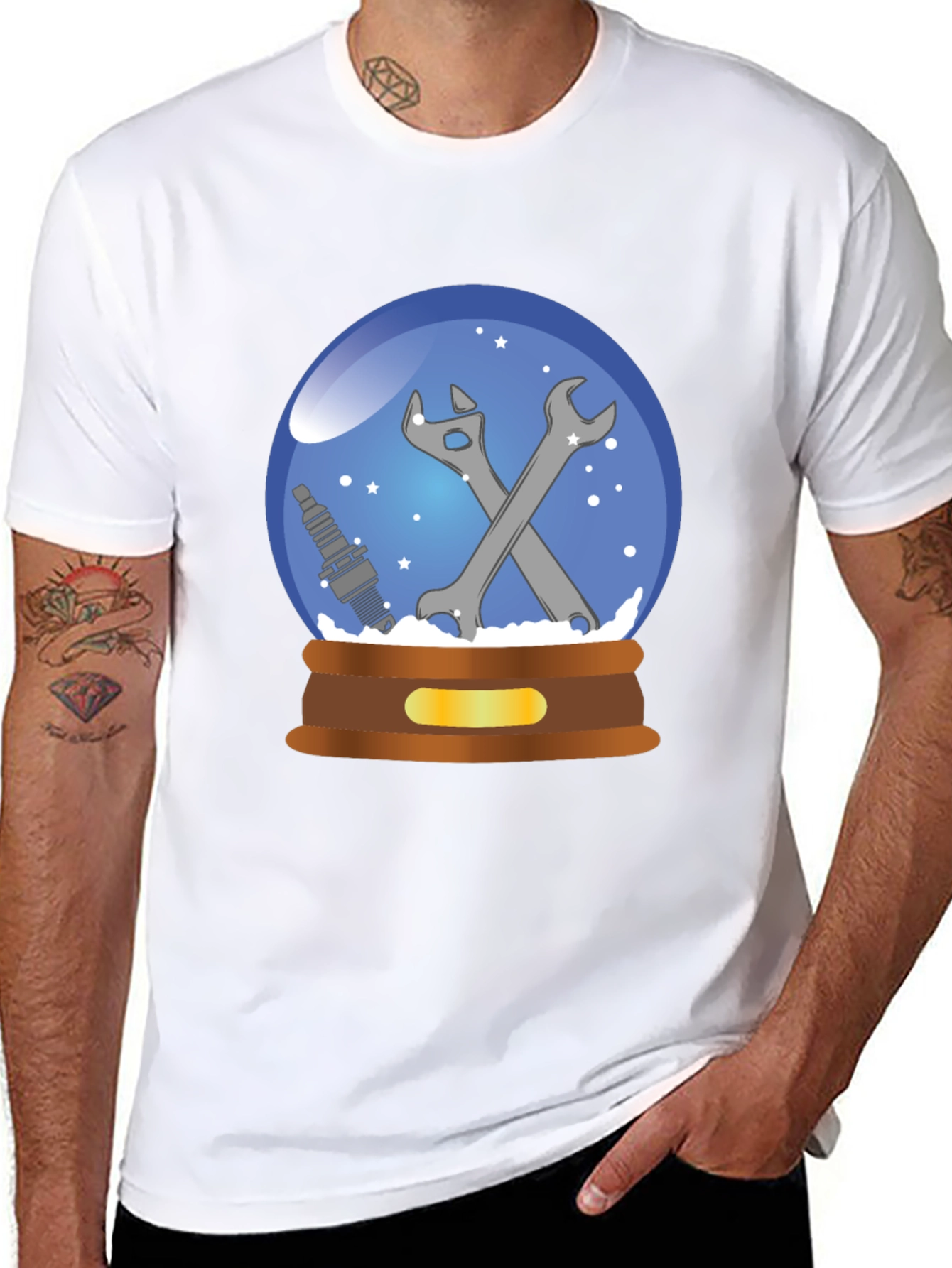 Mechanic Snow Globe T-Shirt - Auto Repair Gift - 8
