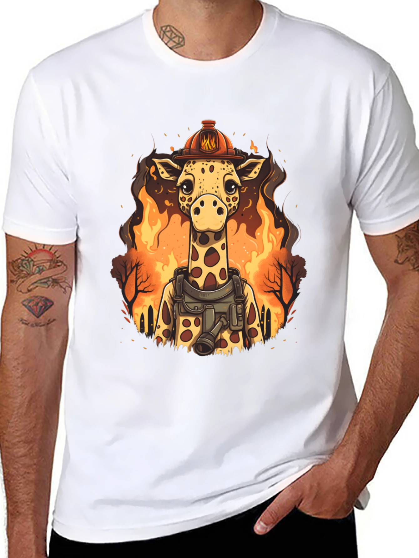 Black Giraffe Firefighter Graphic Tee view 8