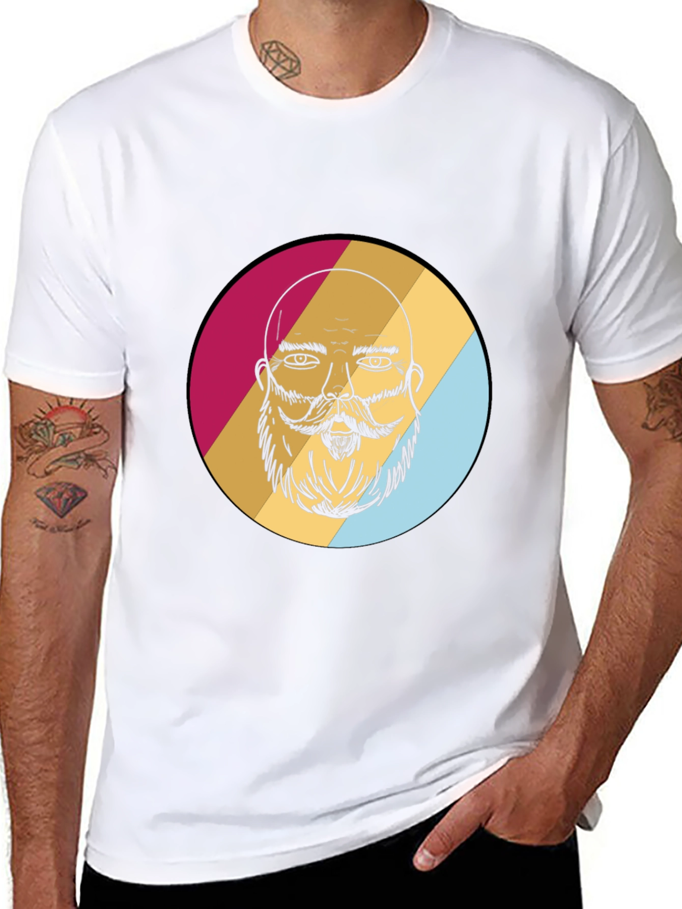 Black Bearded Man Graphic Tee - Retro Style view 8