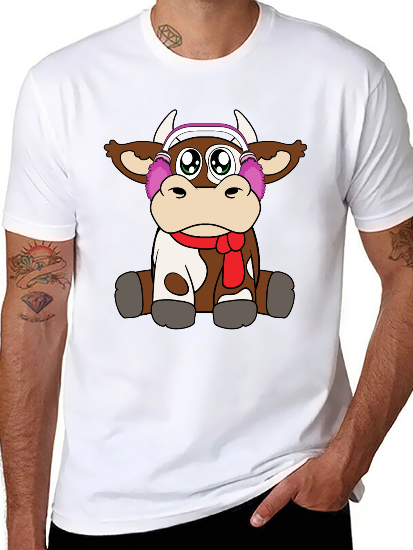 Black Cute Cartoon Cow Graphic Tee view 8