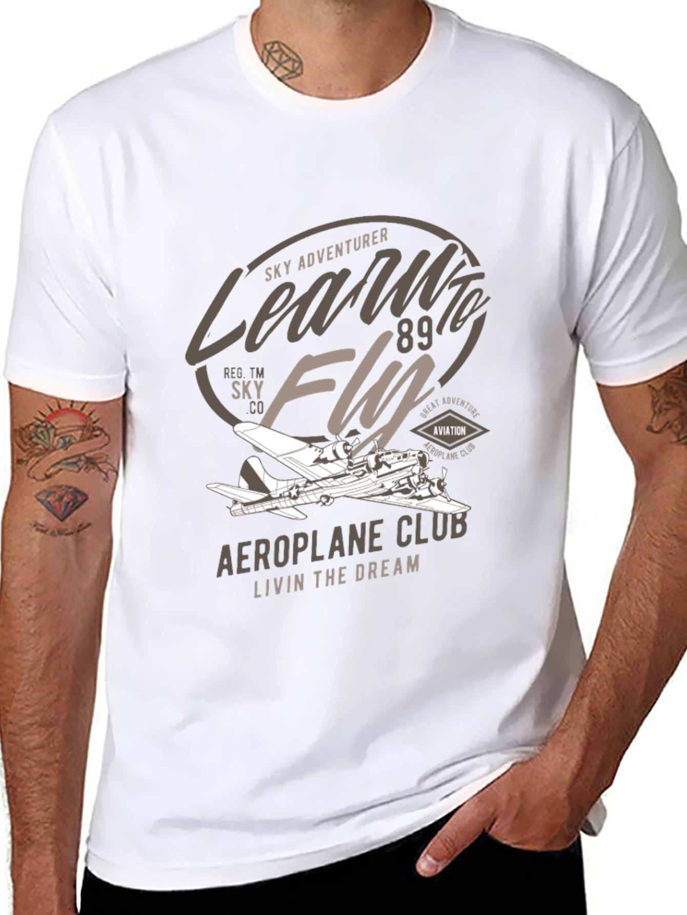 Black Vintage Aeroplane Club T-Shirt - Sky Adventurer view 8