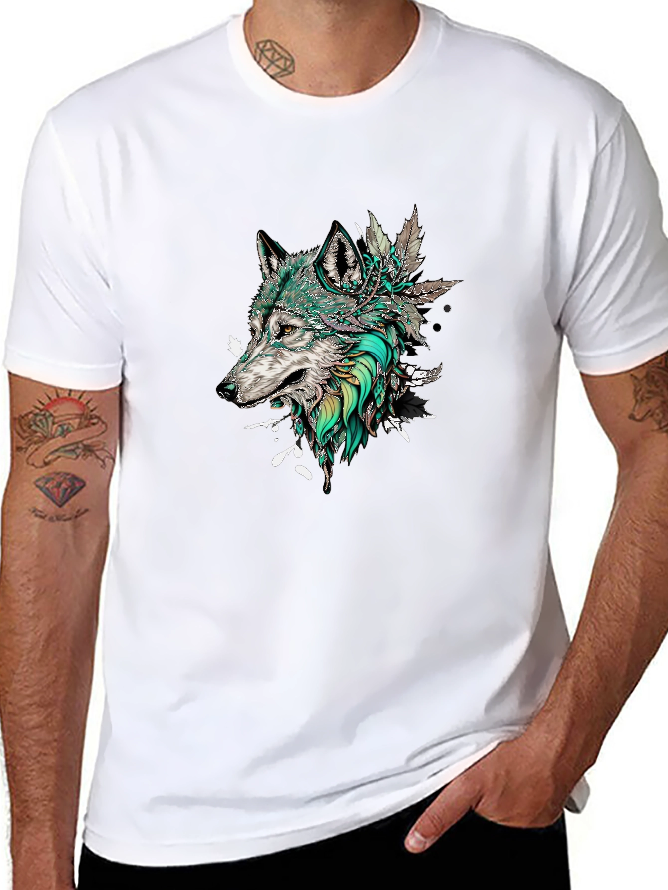 Black Wolf Graphic Print Men's Black T-Shirt view 8