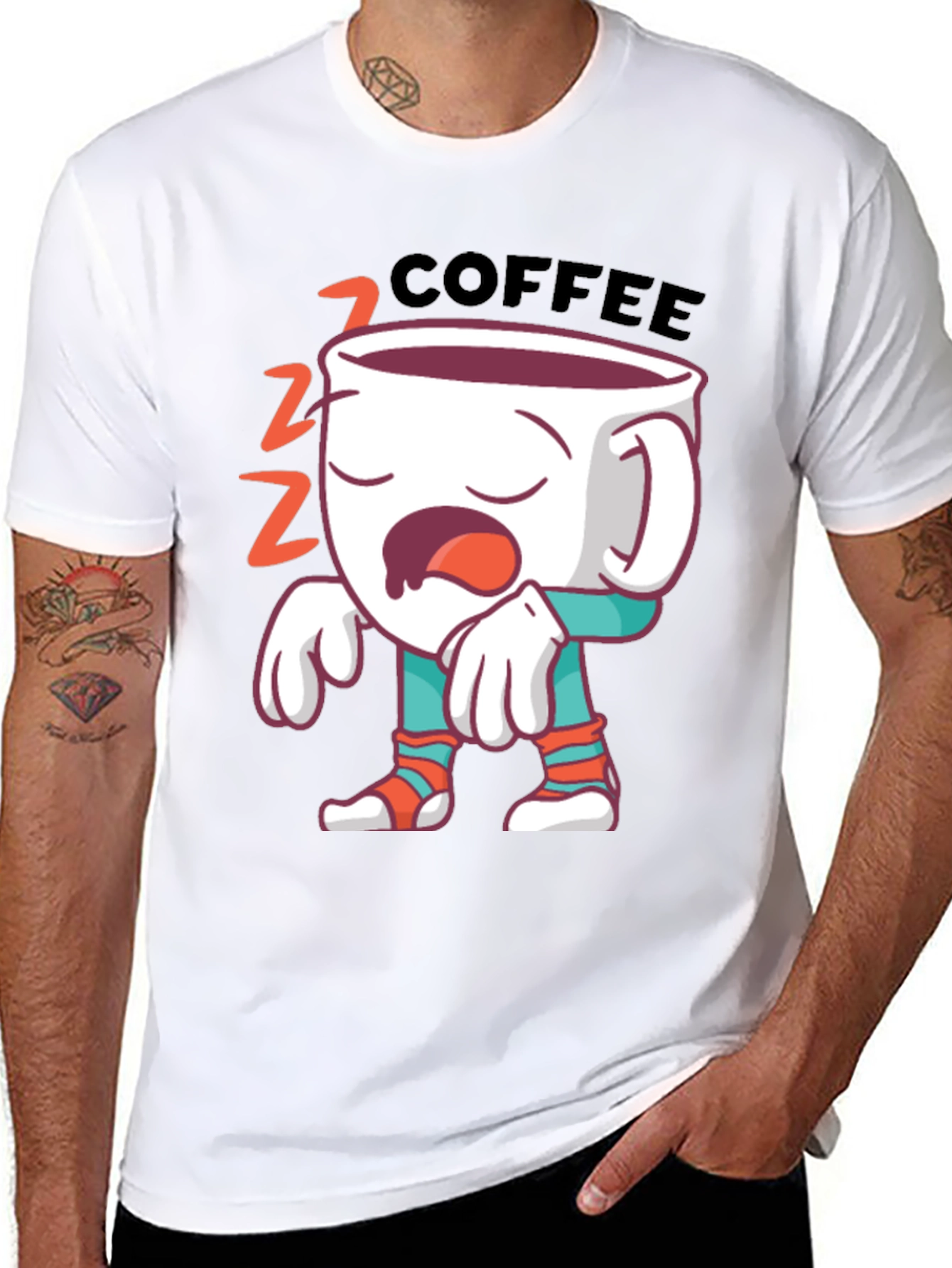 Black Funny Sleepy Coffee T-Shirt - Wake Up Call Tee view 8