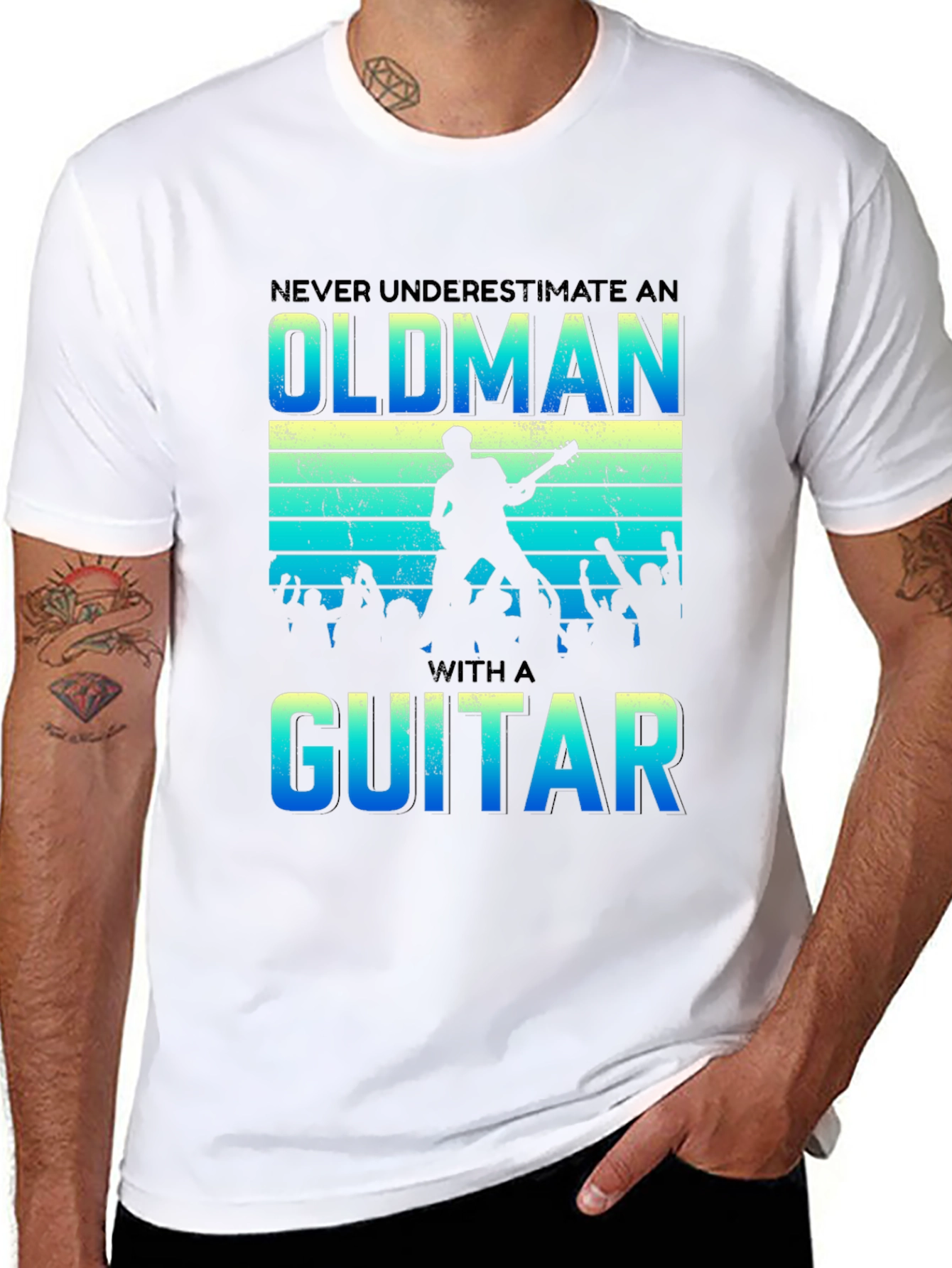 Black Never Underestimate an Old Man with a Guitar T-Shirt view 8