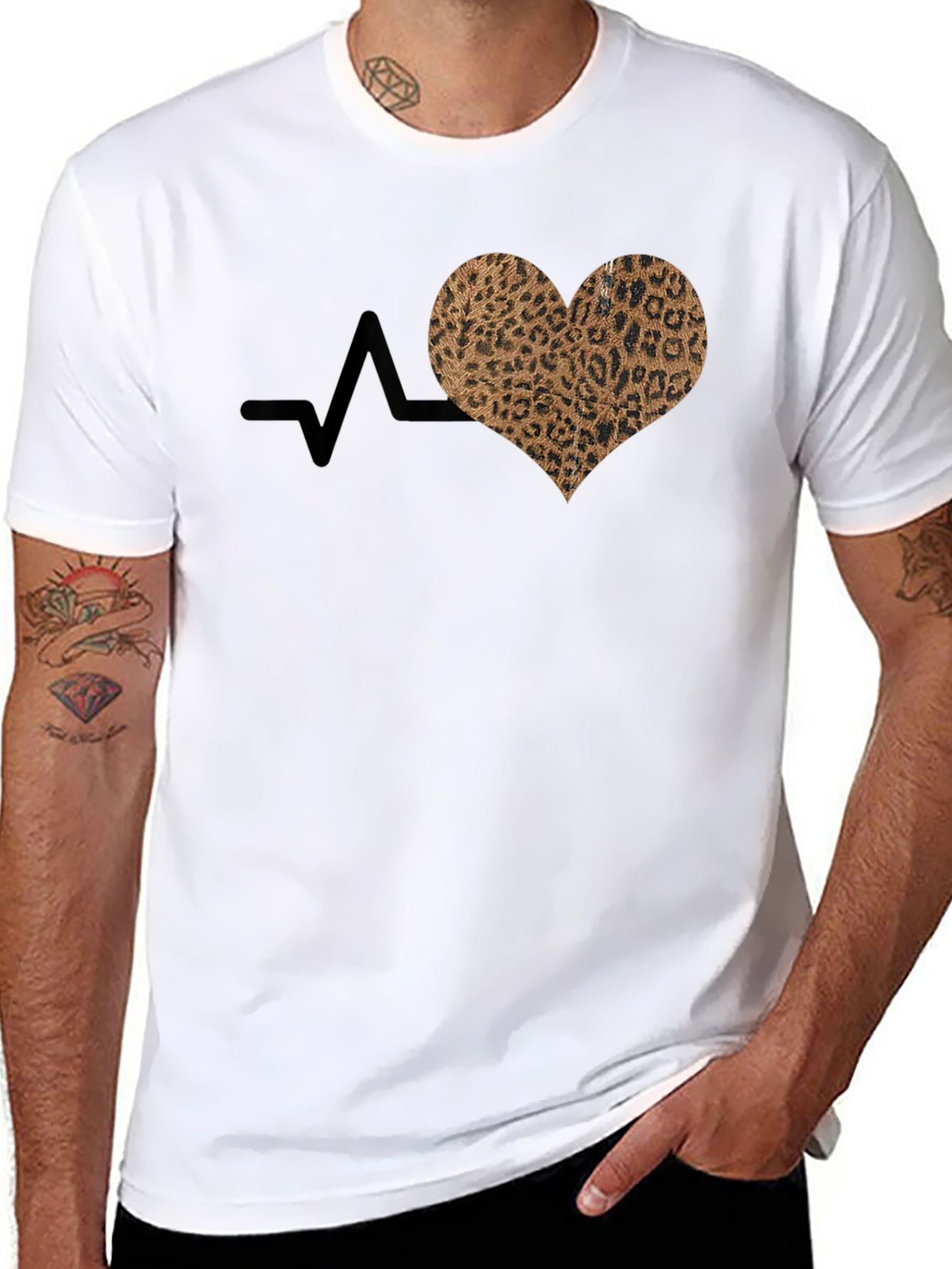 Black Leopard Heartbeat T-Shirt - Stylish Graphic Tee view 8