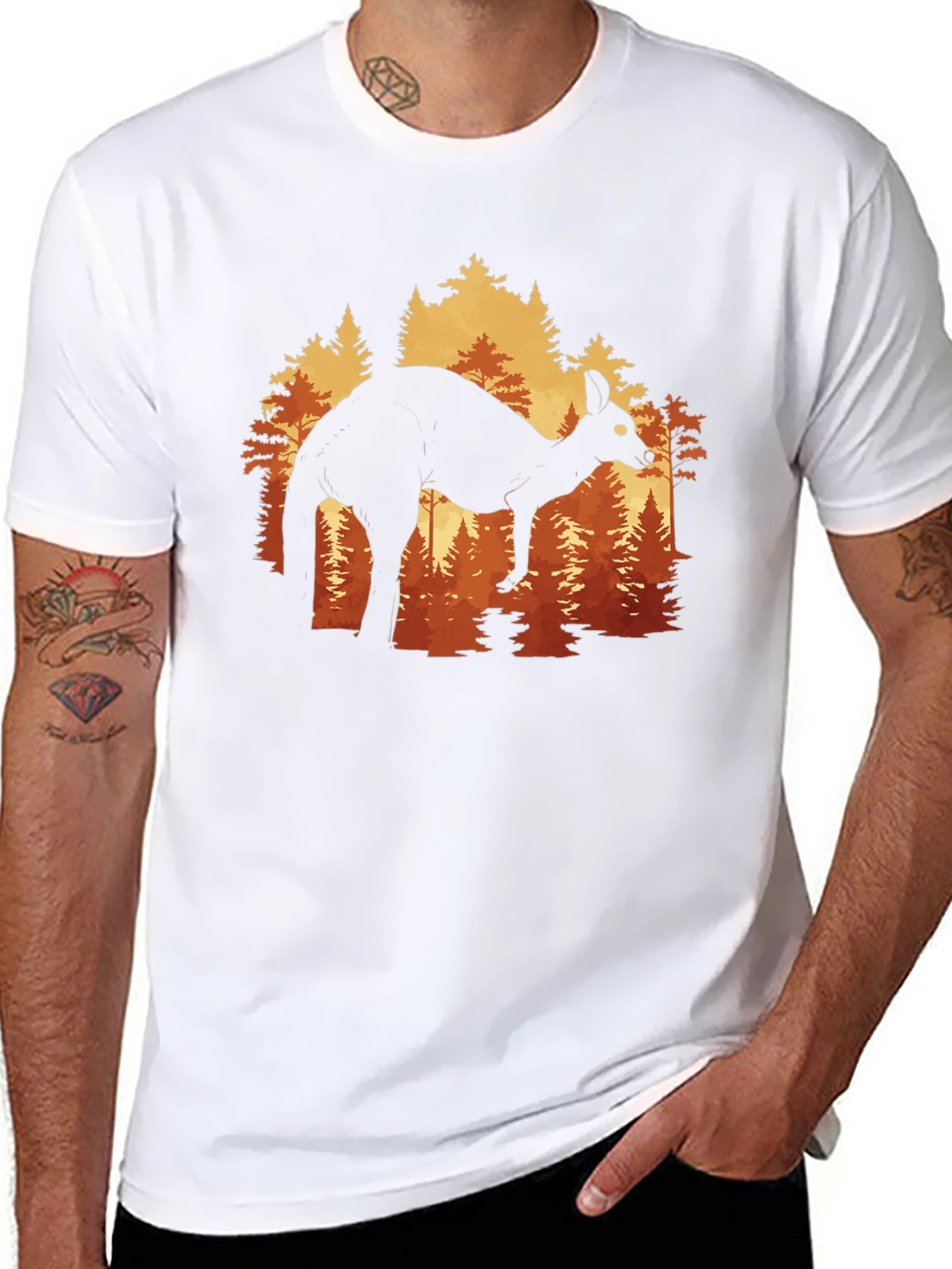 Black Kangaroo Forest Silhouette Graphic Tee - Unisex view 8