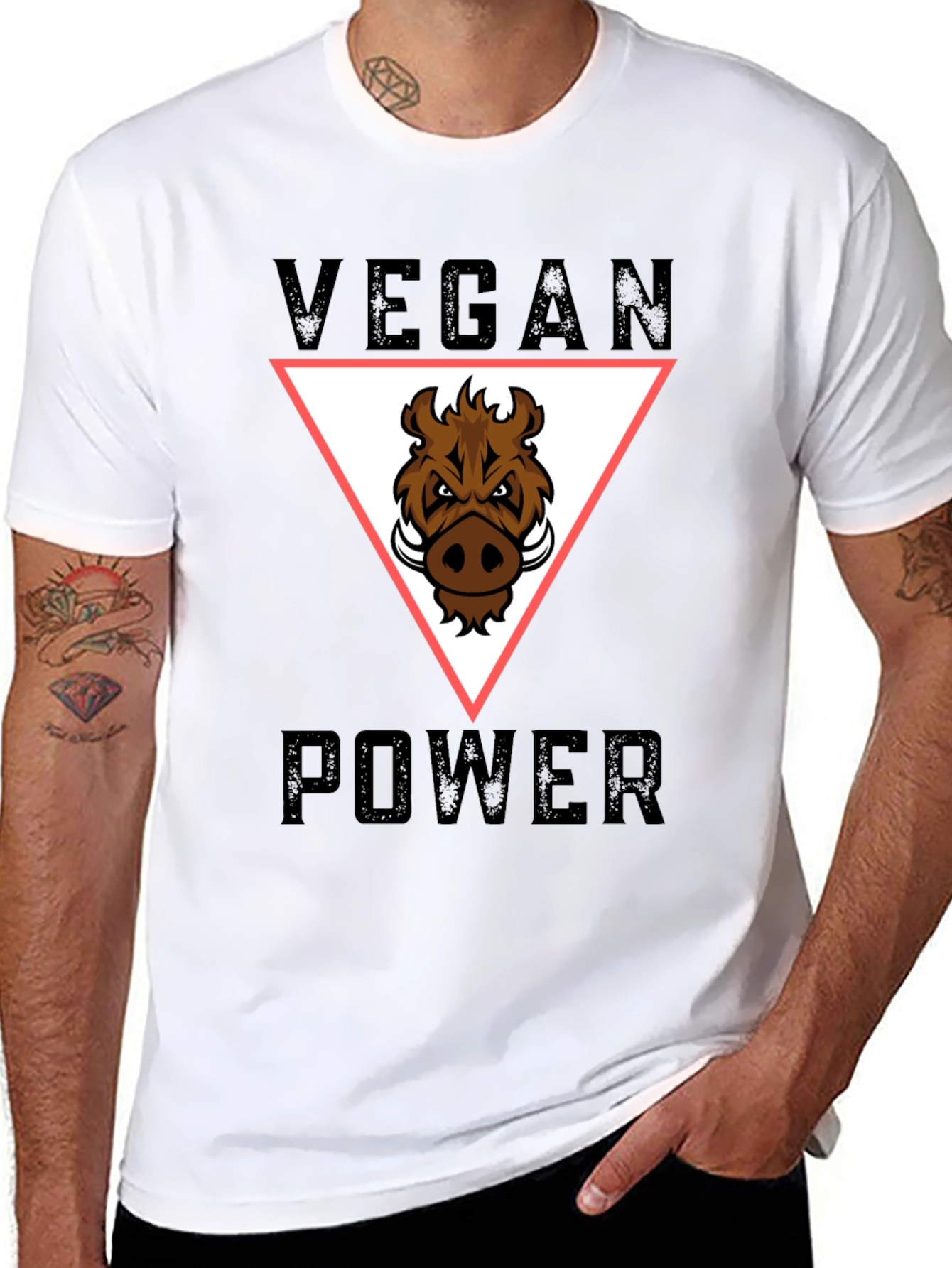 Black Vegan Power T-Shirt - Boar Graphic Tee view 8