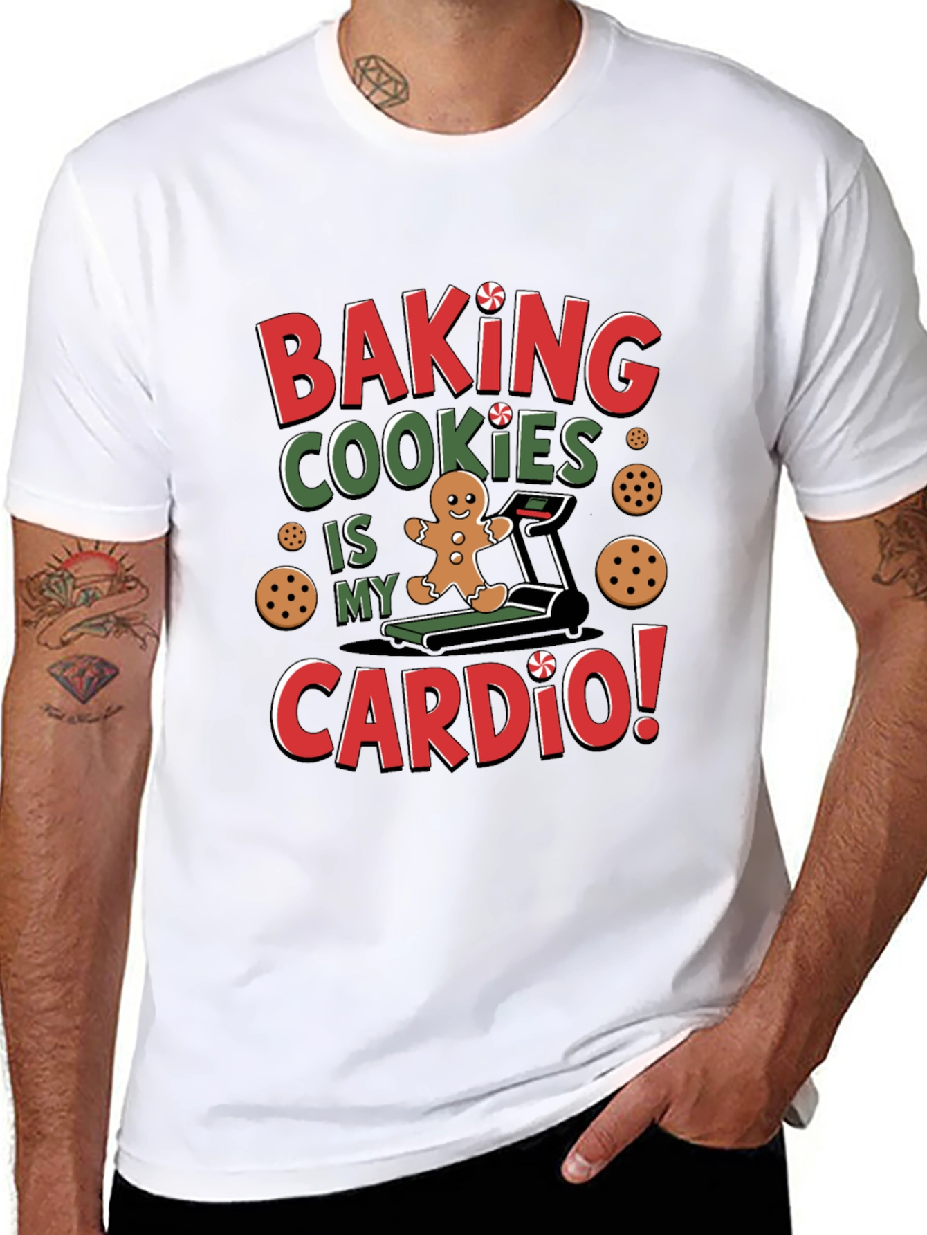 Black Baking Cookies Cardio T-Shirt - Funny Christmas Tee view 8