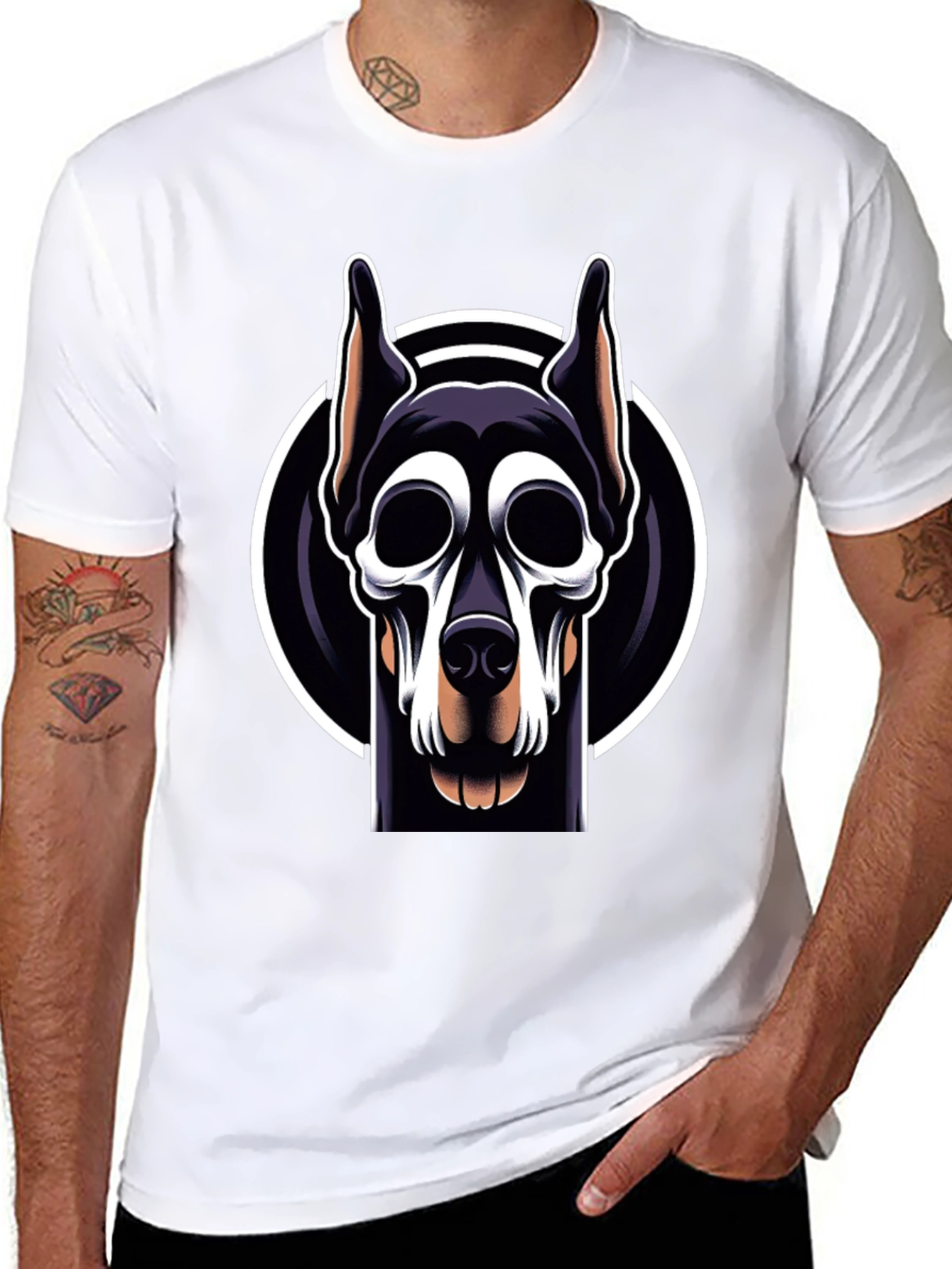 Black Doberman Skull Graphic Tee - Black view 8