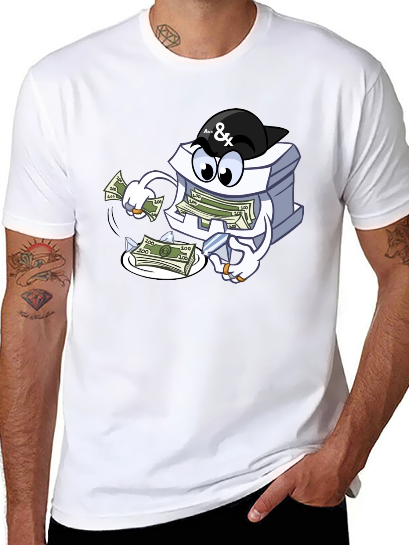Black Money Stack Cartoon Graphic Black T-Shirt view 8