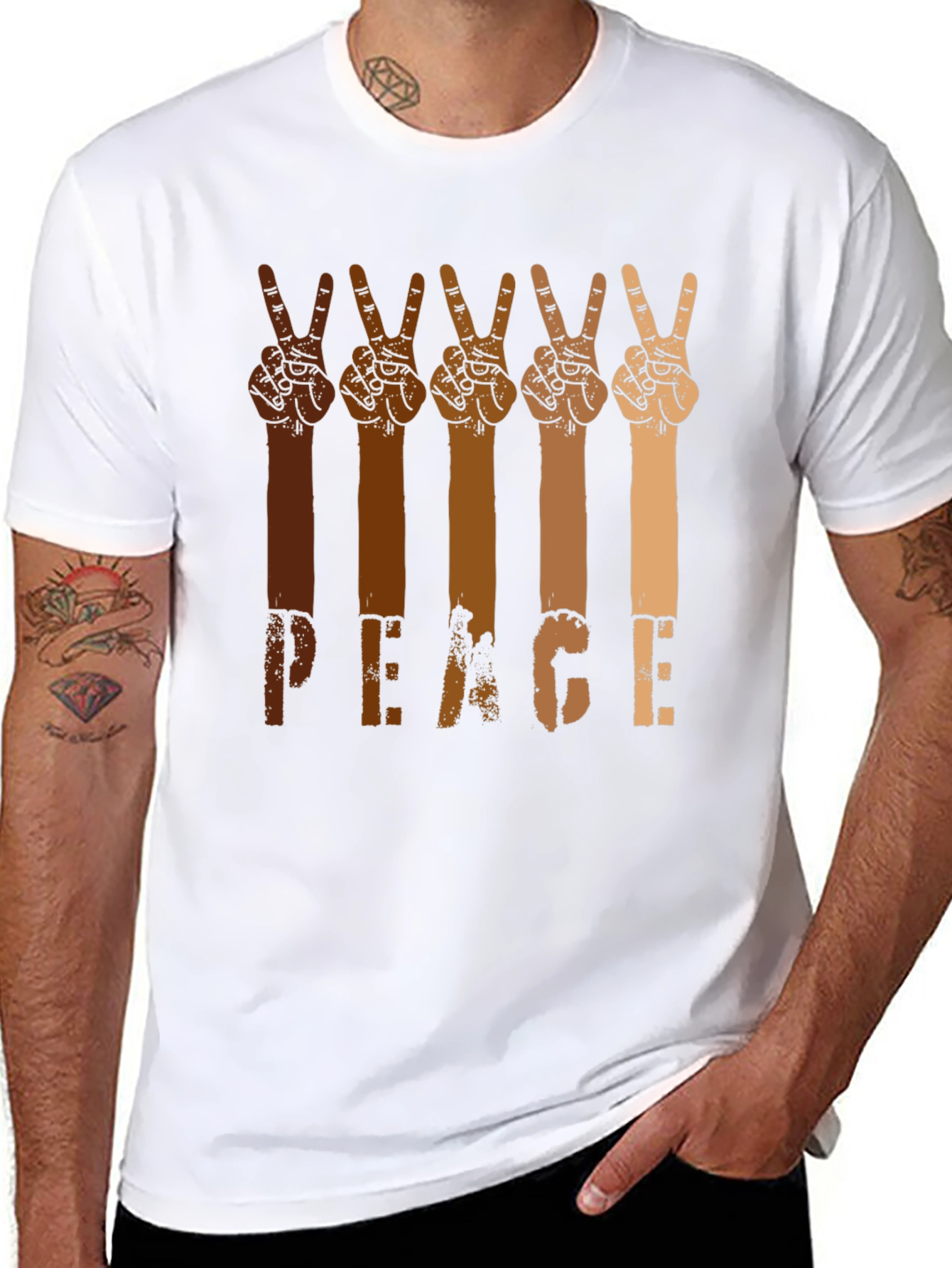Black Peace Hands Graphic Tee - Multi-Skin Tone Unity Shirt view 8