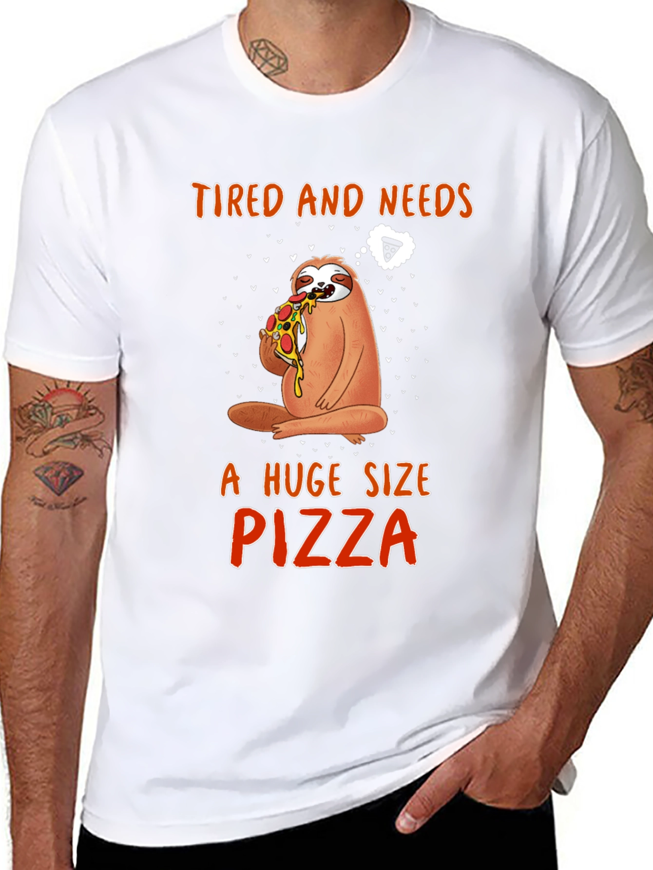 Black Sloth Pizza T-Shirt - Tired and Needs Pizza view 8
