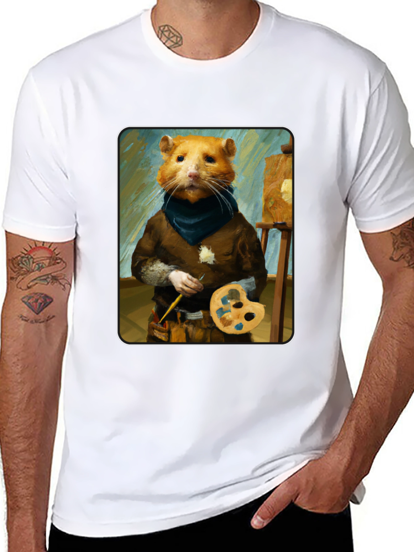 Black Hamster Painter T-Shirt - Artistic Novelty Tee view 8