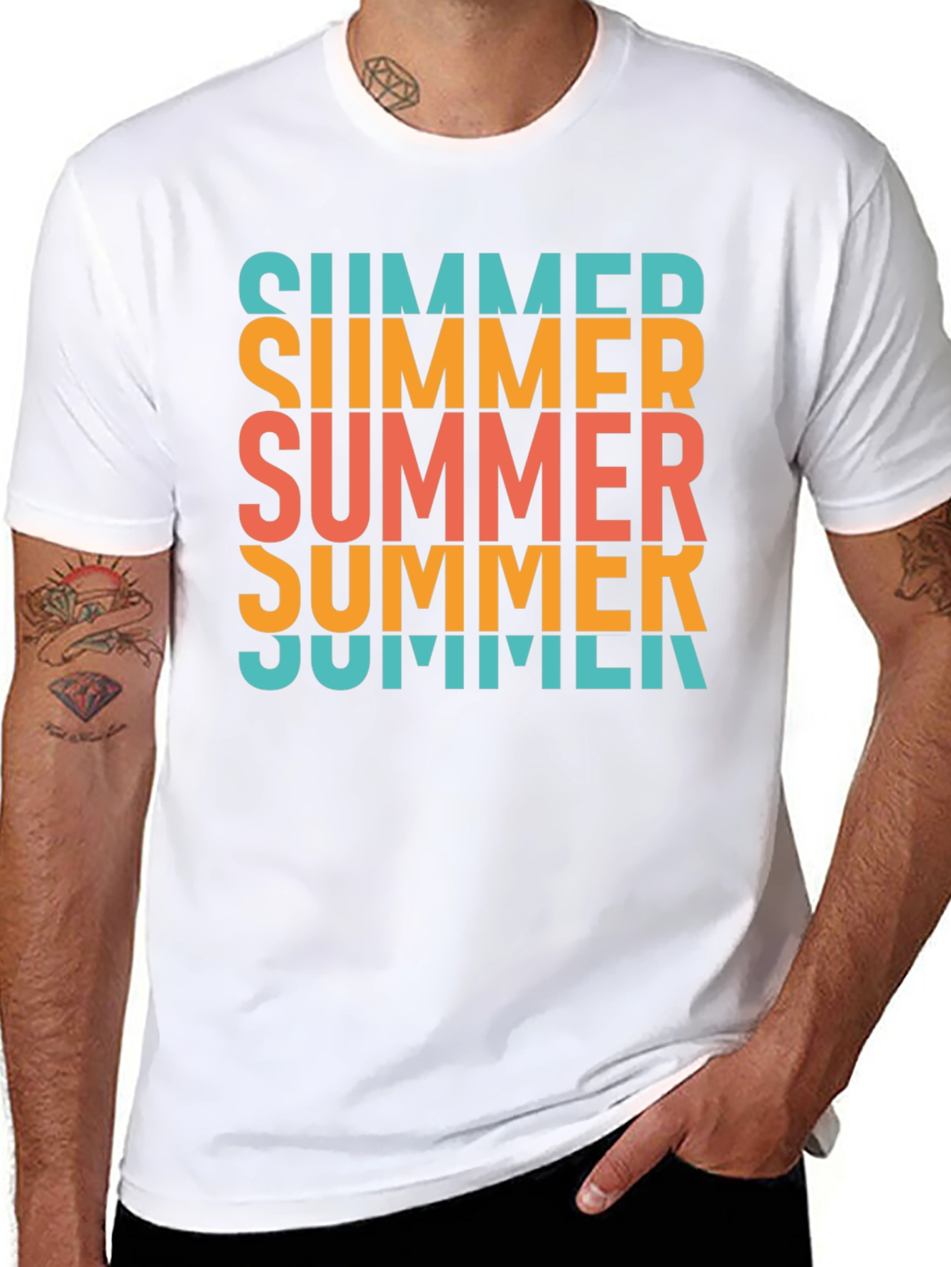 Black Summer Text Stacked Graphic T-Shirt - Casual Cotton Tee view 8