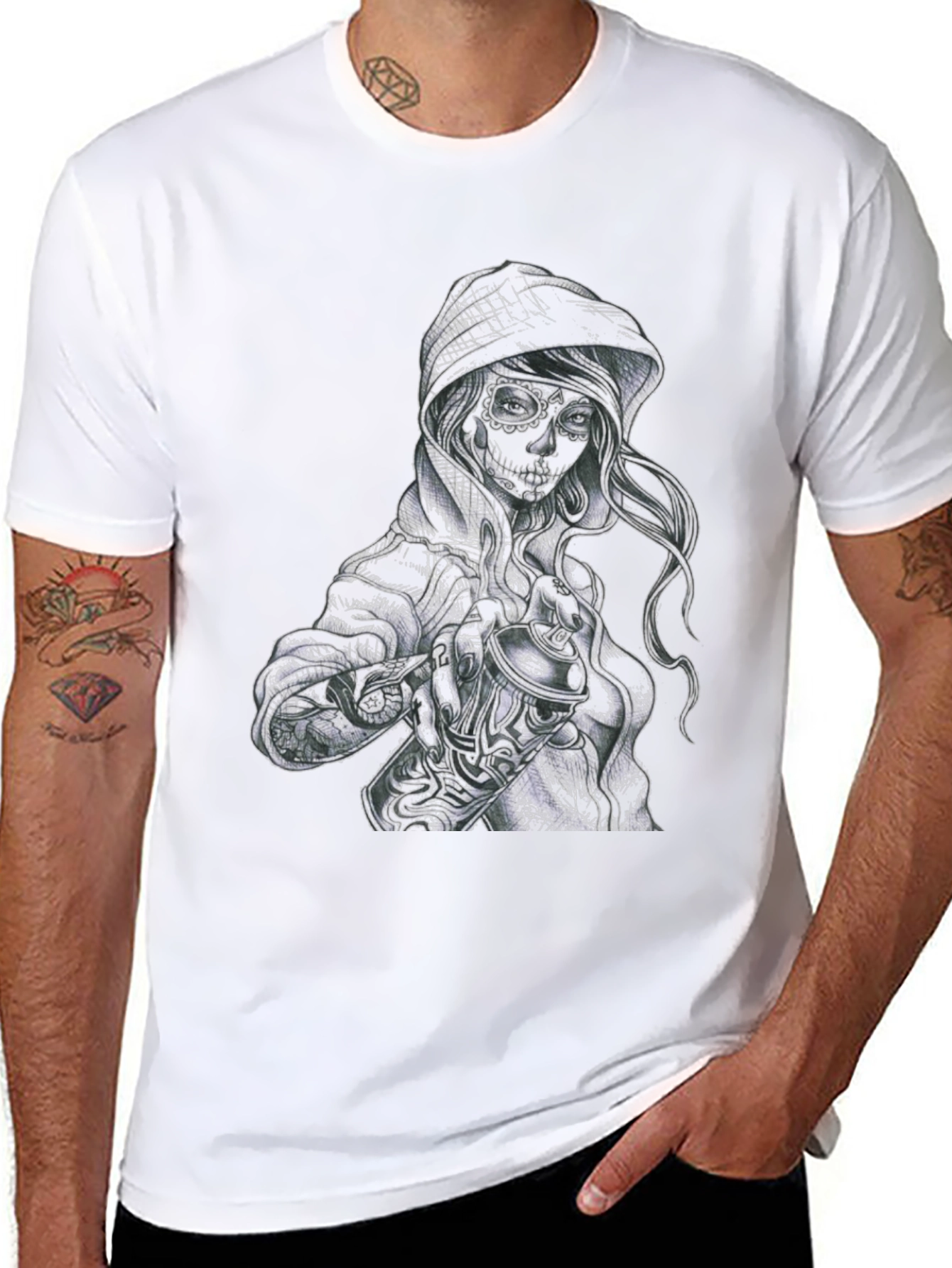 Black Sugar Skull Woman Graphic T-Shirt view 8