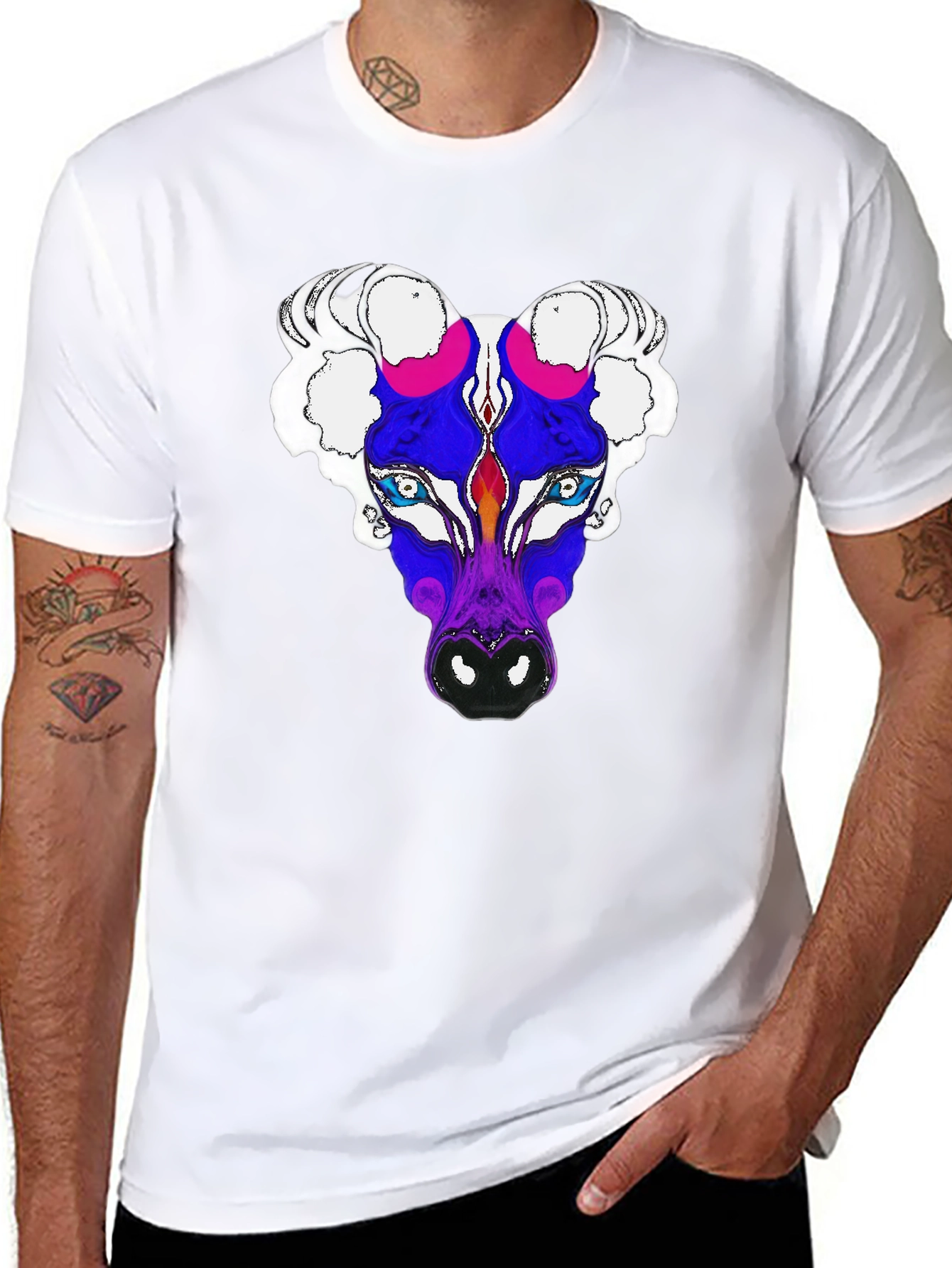 Black Abstract Bull Graphic Tee - Men's Black T-Shirt view 8