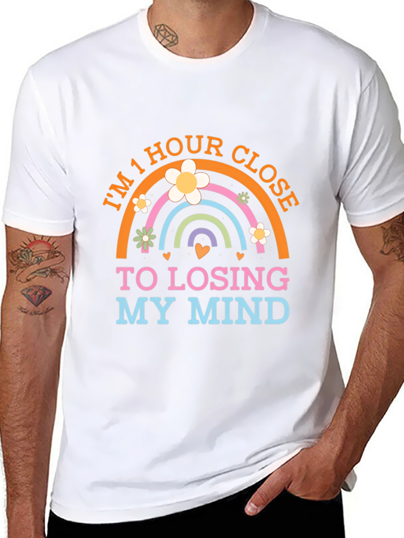 Black I'm 1 Hour Close To Losing My Mind Rainbow T-Shirt view 8
