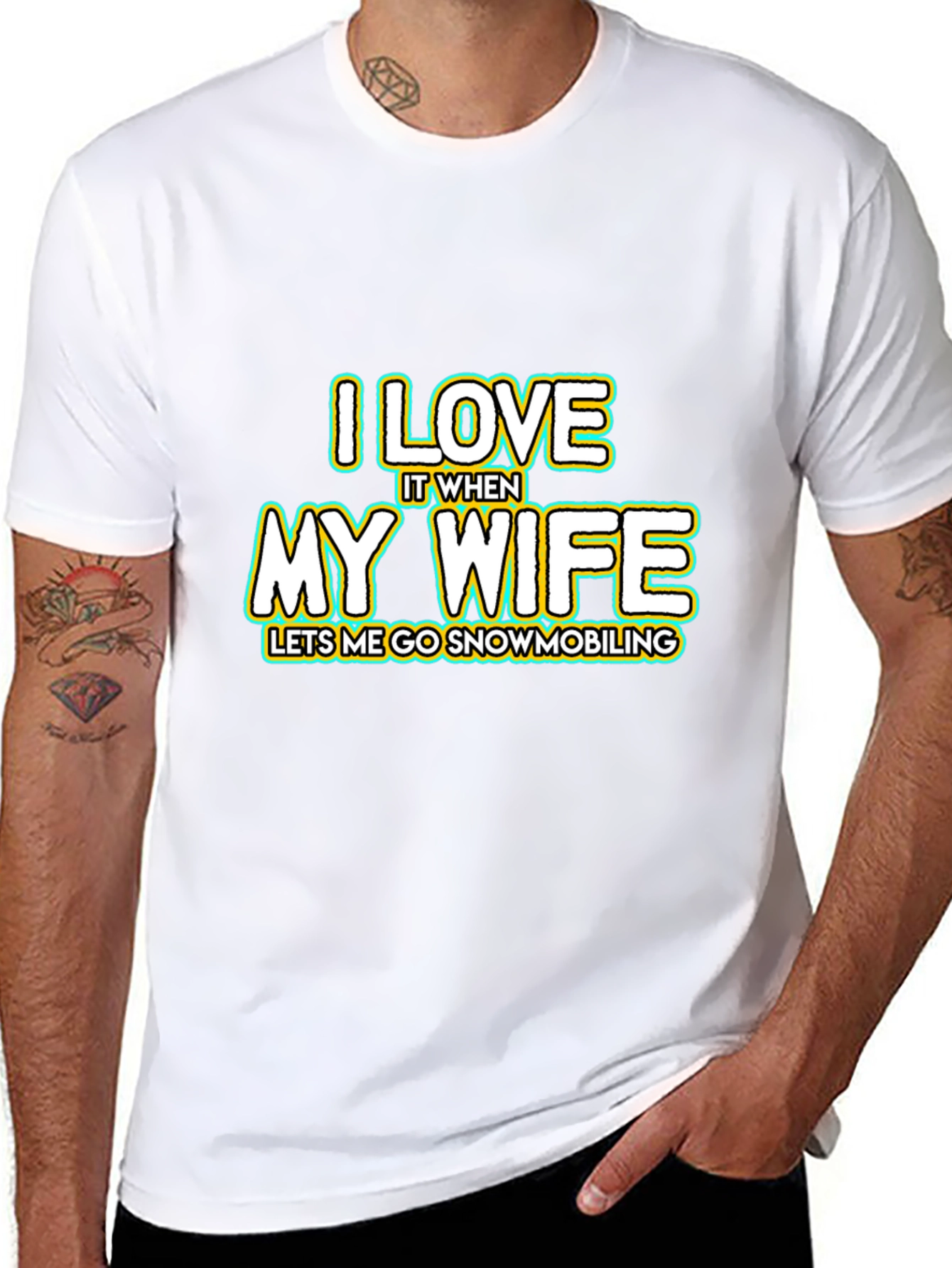 Black I Love My Wife Snowmobiling Black T-Shirt view 8