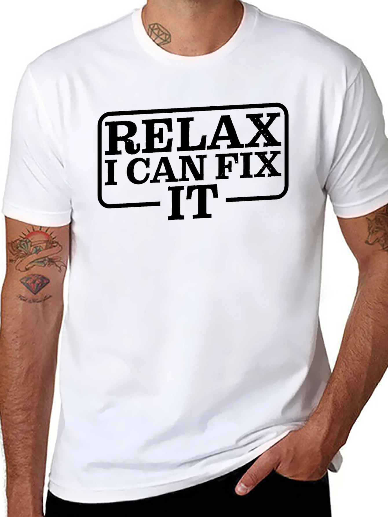 Black Relax I Can Fix It Graphic Tee - Black Crew Neck Shirt view 8