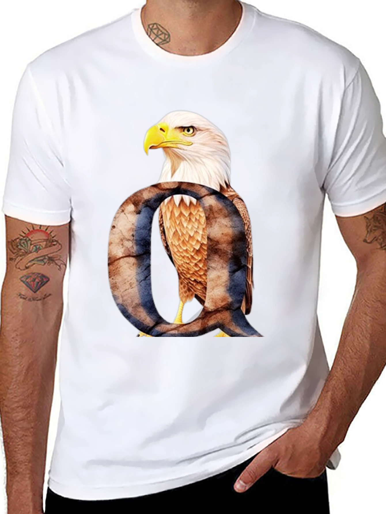 Black Eagle Letter Q Graphic T-Shirt view 8