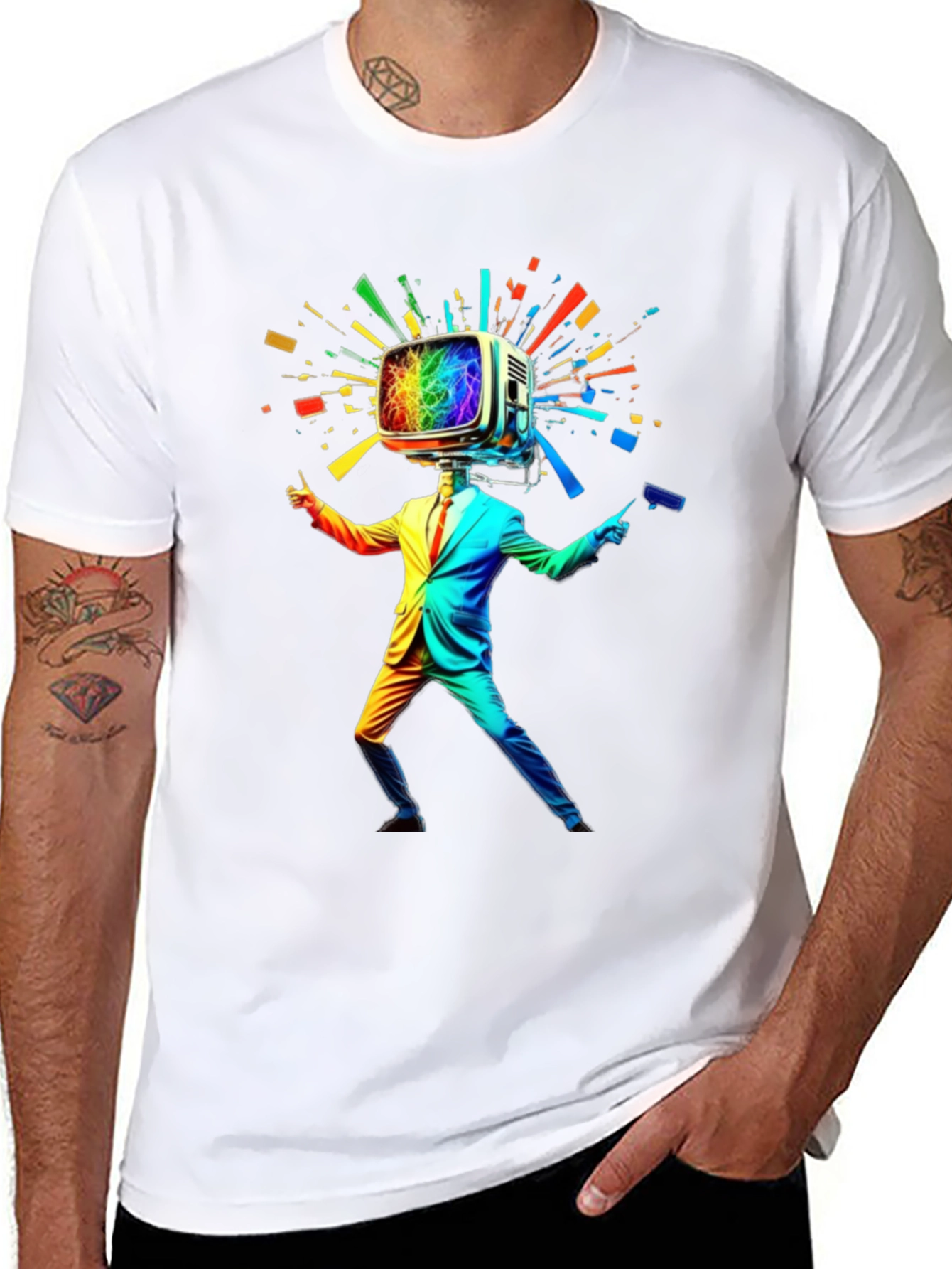 Black Rainbow TV Head Man Black T-Shirt view 8
