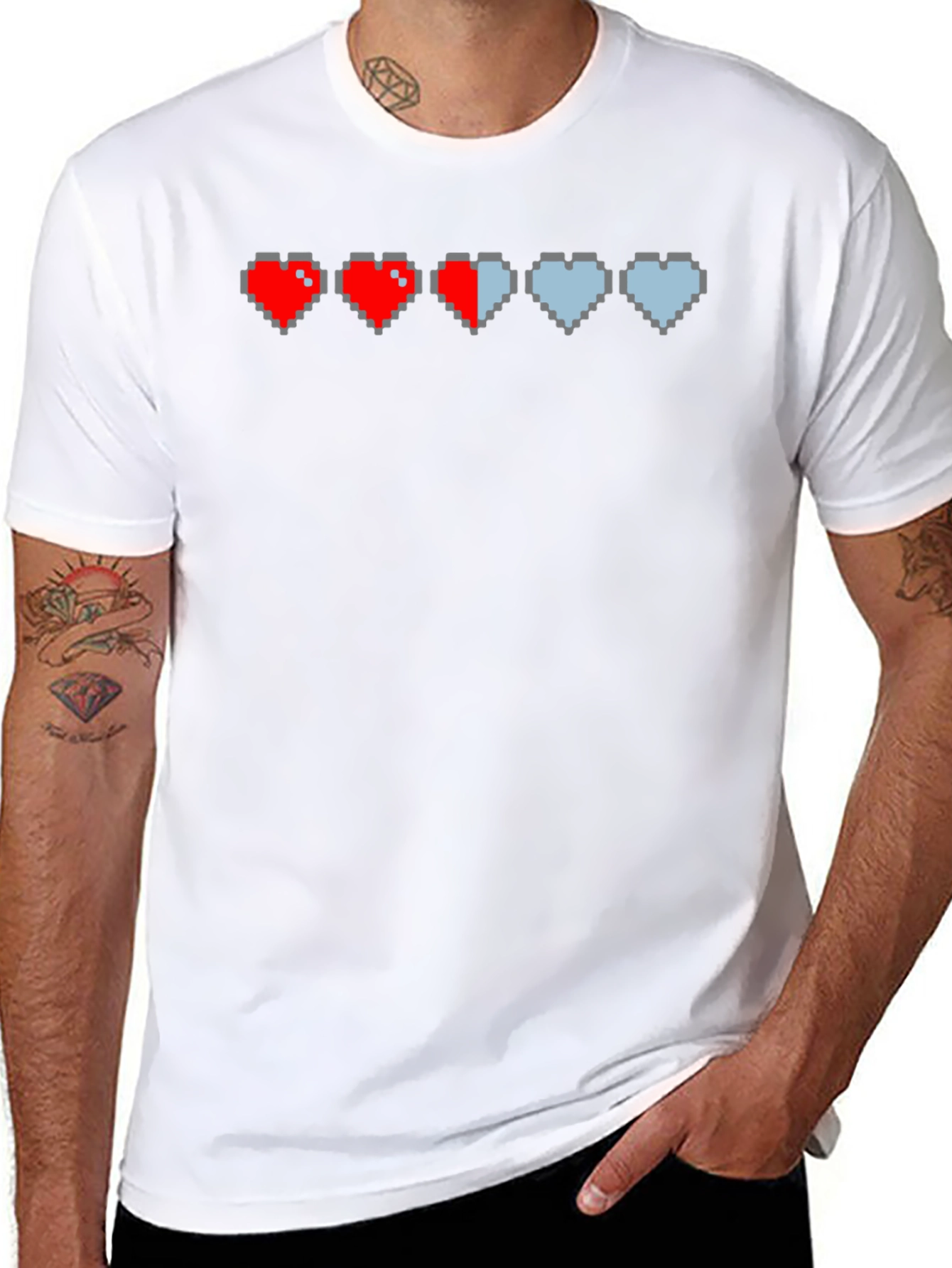 Black Gamer Pixel Heart T-Shirt - Life Bar Design view 8