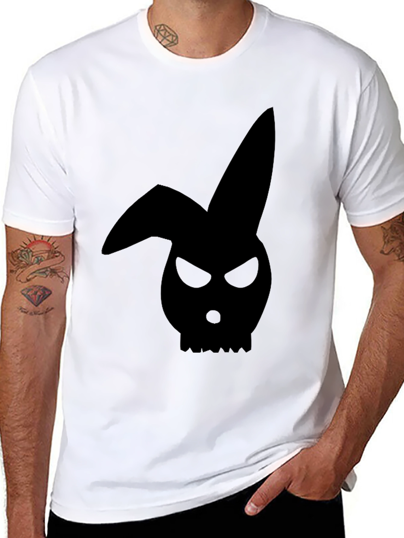 Black Men's Black Bunny Skull Graphic T-Shirt view 8