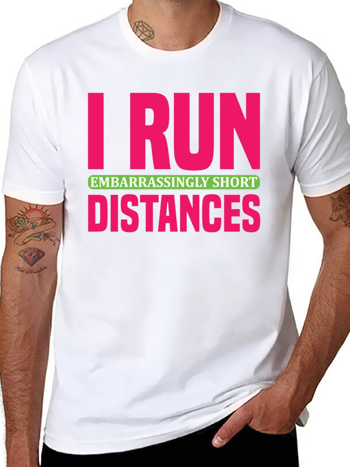 Black I Run Embarrassingly Short Distances T-Shirt view 8
