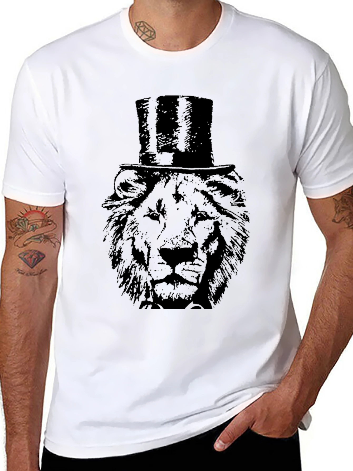 Black Lion in Top Hat Graphic Tee view 8