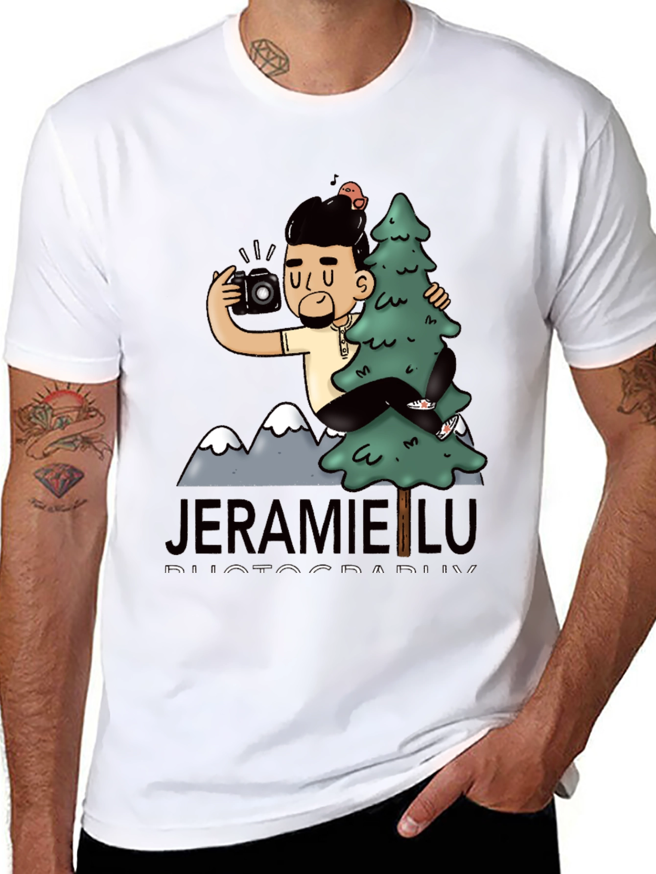 Black Men's Black T-Shirt with Photographer Graphic view 8