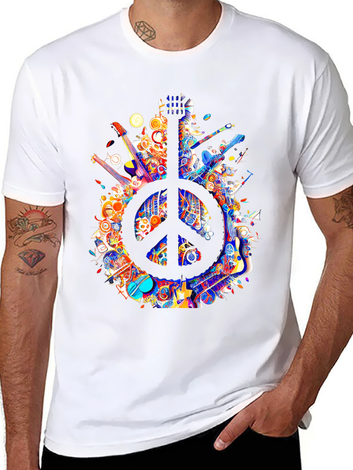 Black Peace Sign Guitar T-Shirt view 8