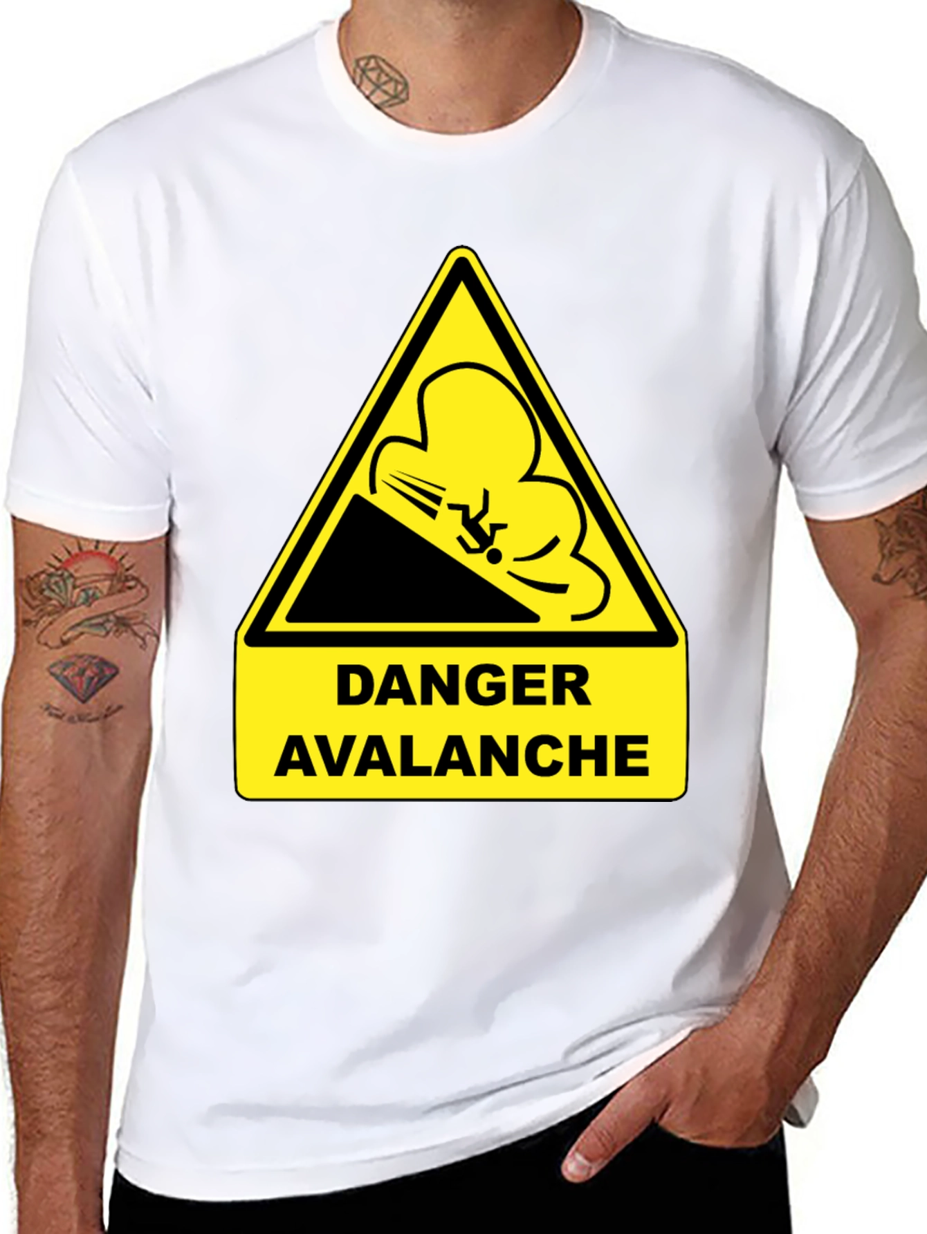 Black Danger Avalanche Warning Black T-Shirt view 8