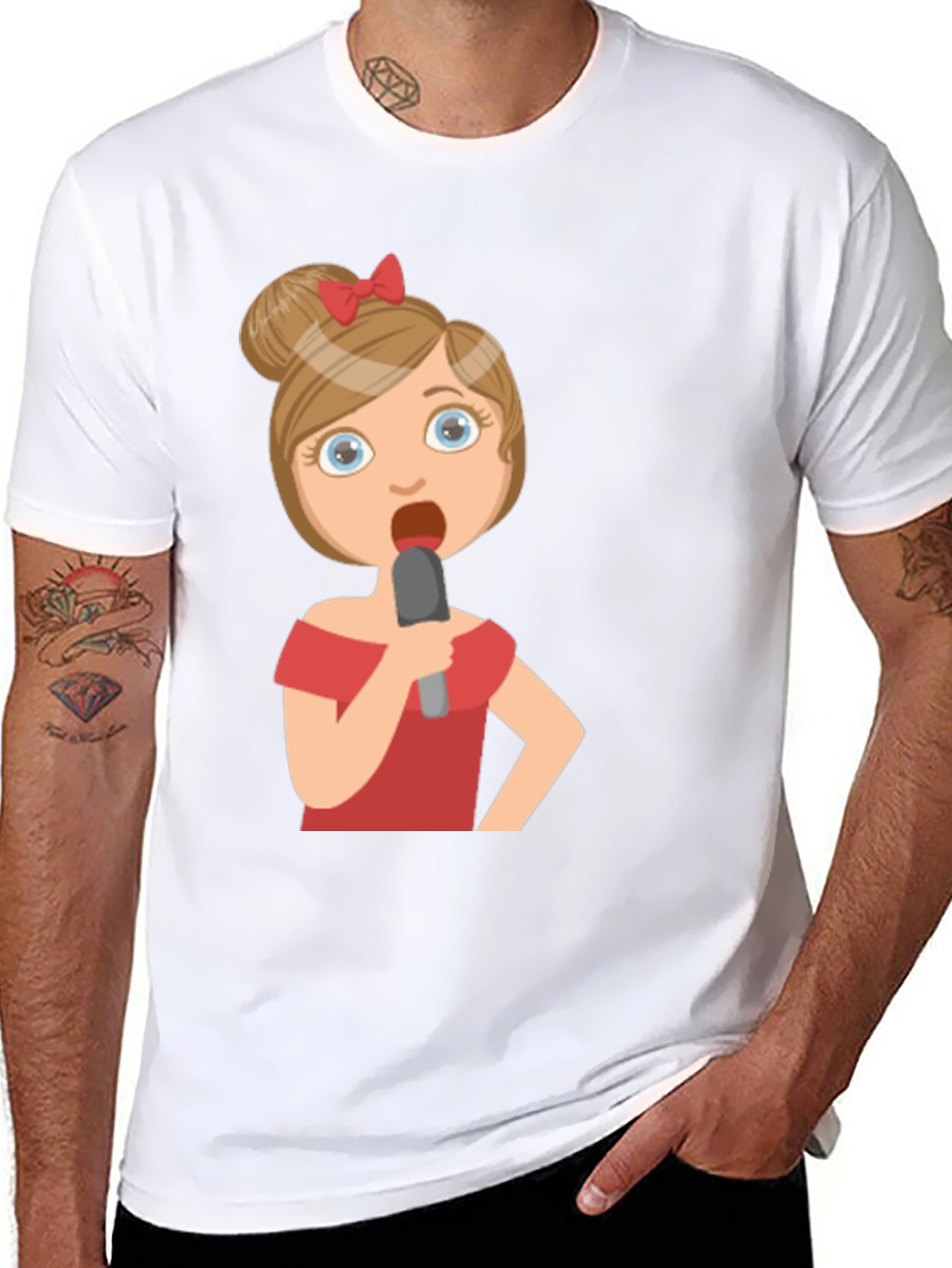 Black Singing Girl Graphic Tee - Black Cotton Blend view 8