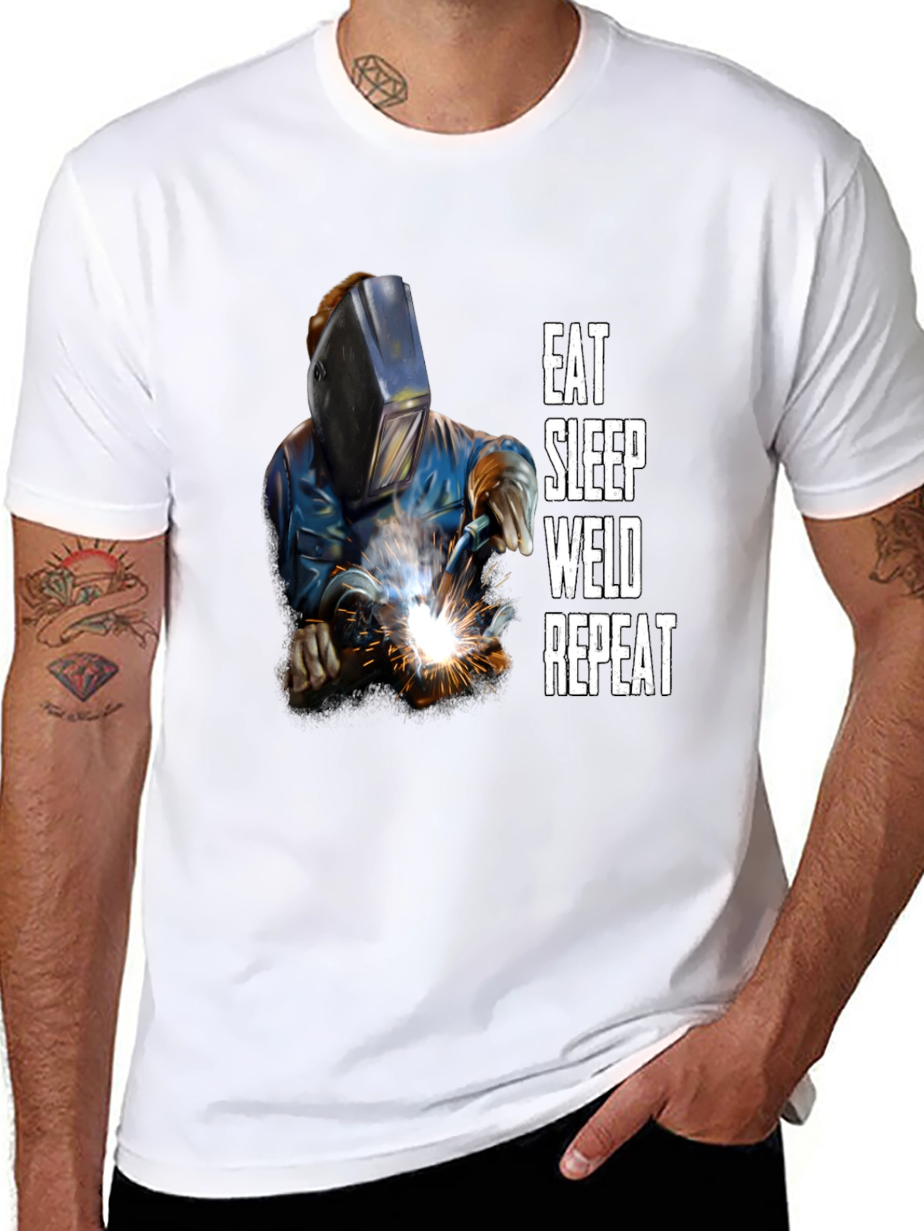 Black Eat Sleep Weld Repeat T-Shirt - Black Welding Tee view 8