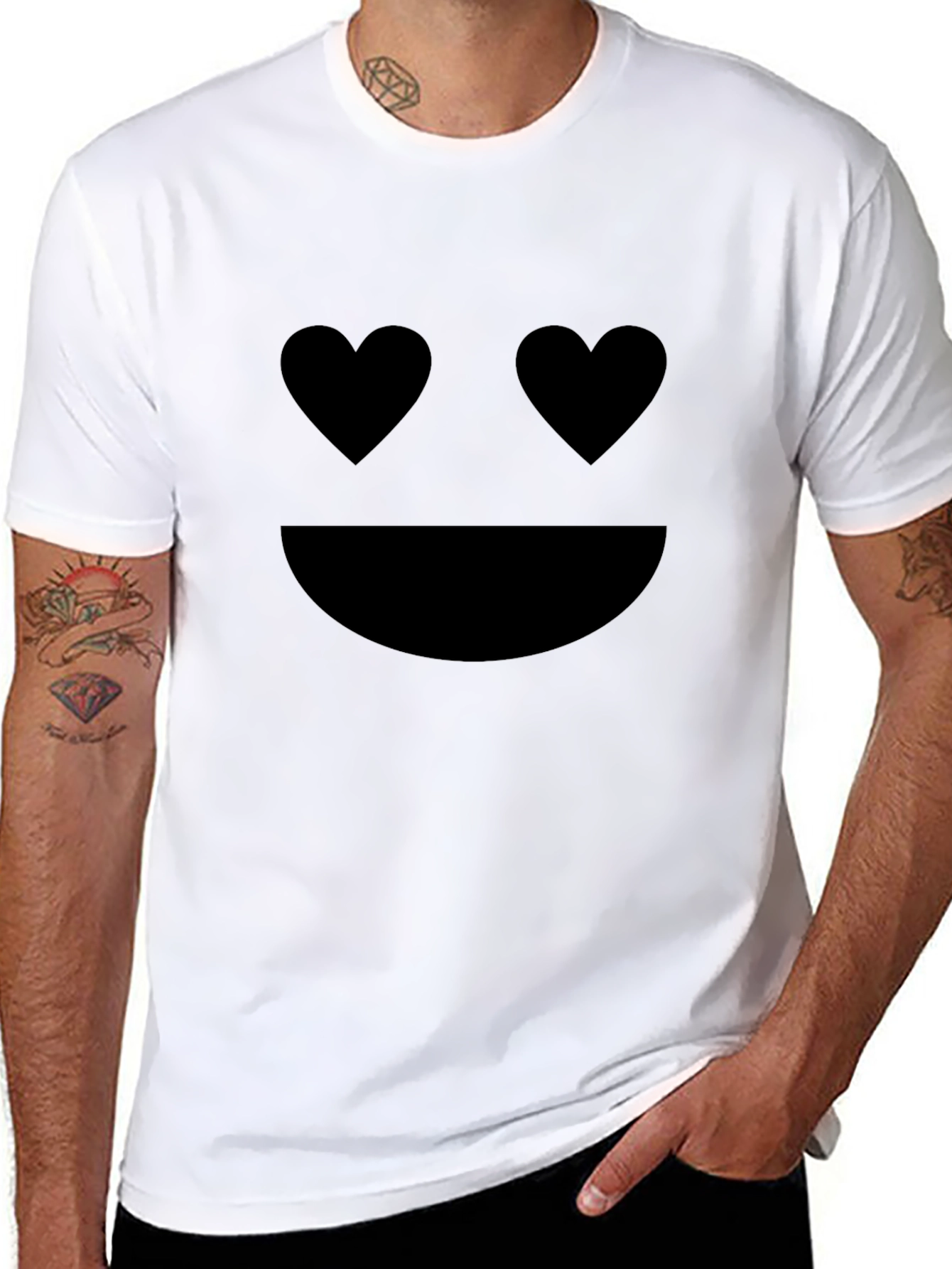 Black Heart Eyes Emoji T-Shirt - Black Crew Neck Tee view 8