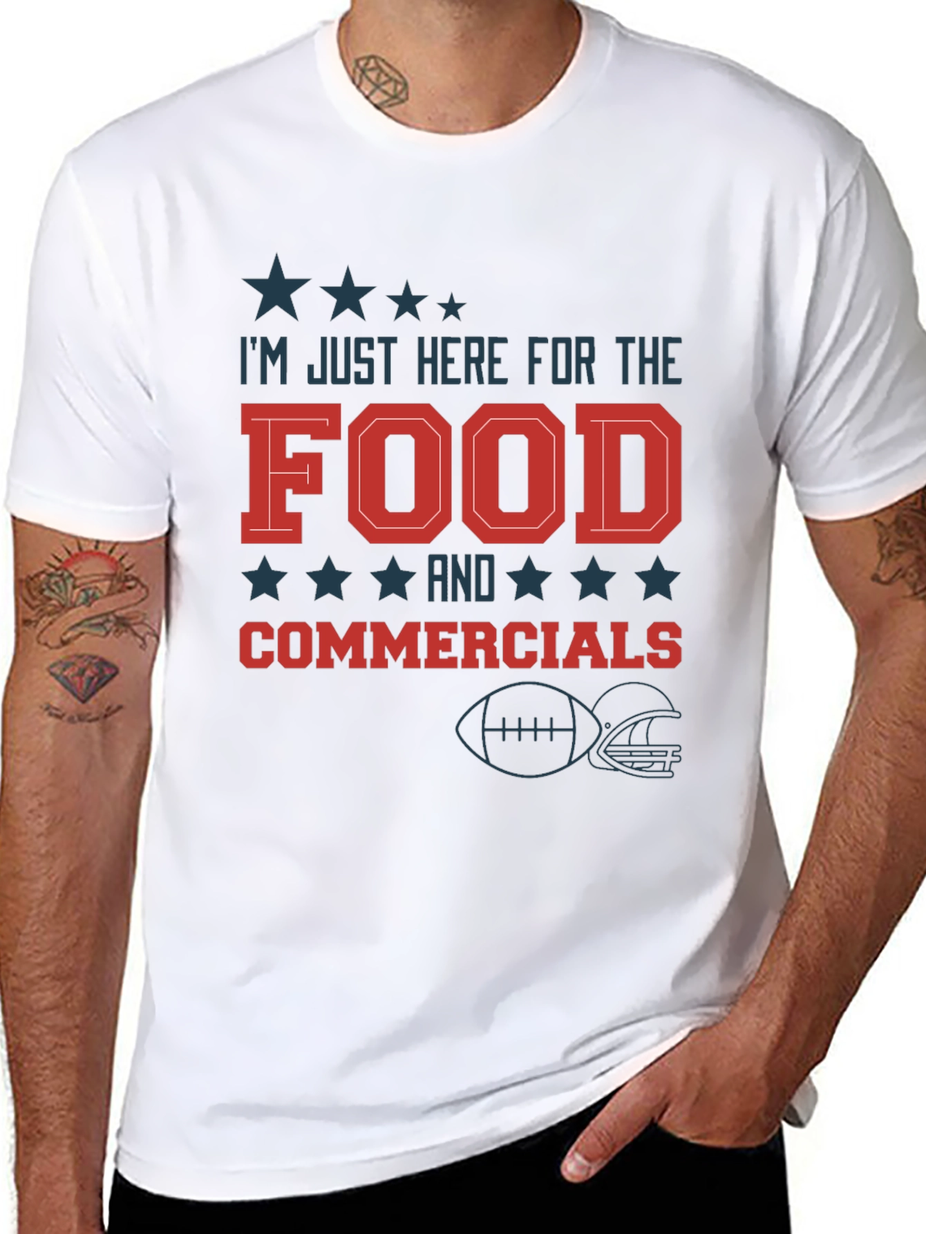 Black I'm Just Here for the Food & Commercials Football T-Shirt view 8