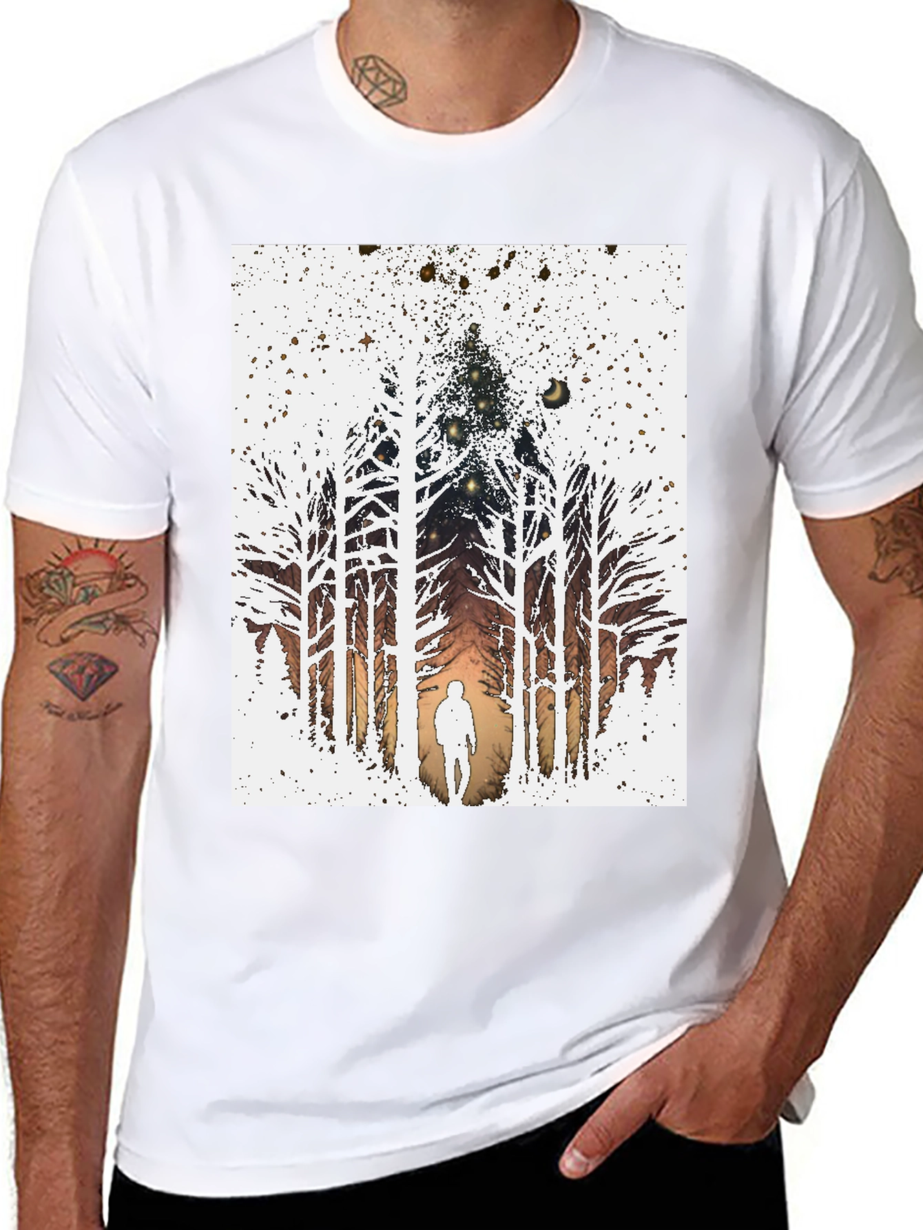 Black Eerie Forest T-Shirt - Silhouette in the Woods view 8
