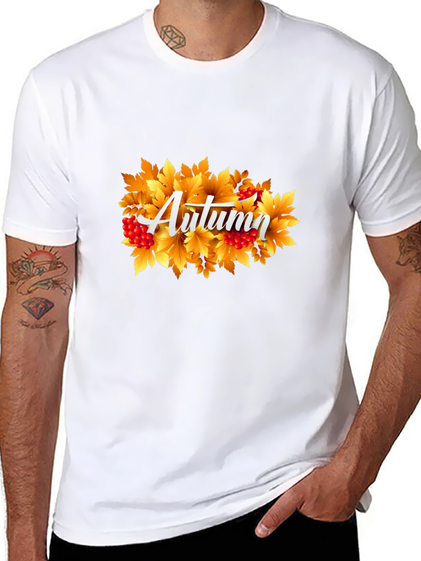 Black Autumn Leaves Graphic Tee - Black Cotton view 8